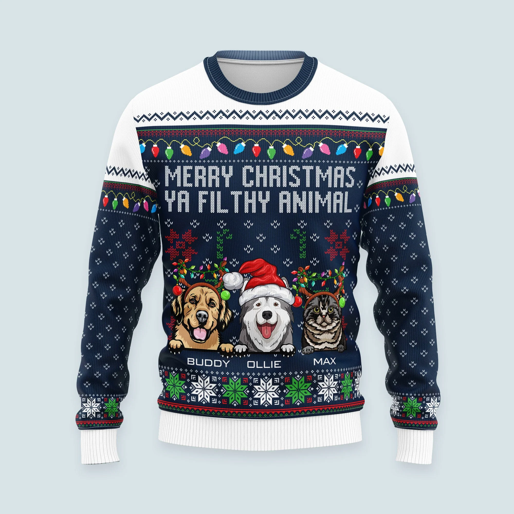 Merry Christmas Ya Filthy Animal - Personalized Ugly Sweater - Image 2