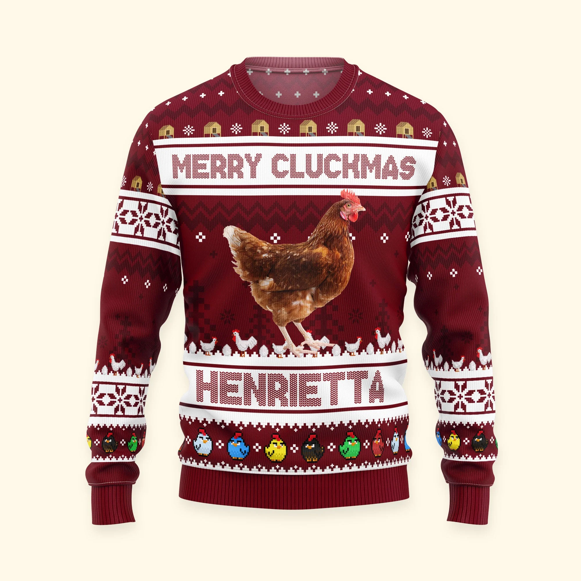 Merry Cluckmas Chicken Farmers Clucker Bird - Personalized Photo Ugly Sweater - Image 4
