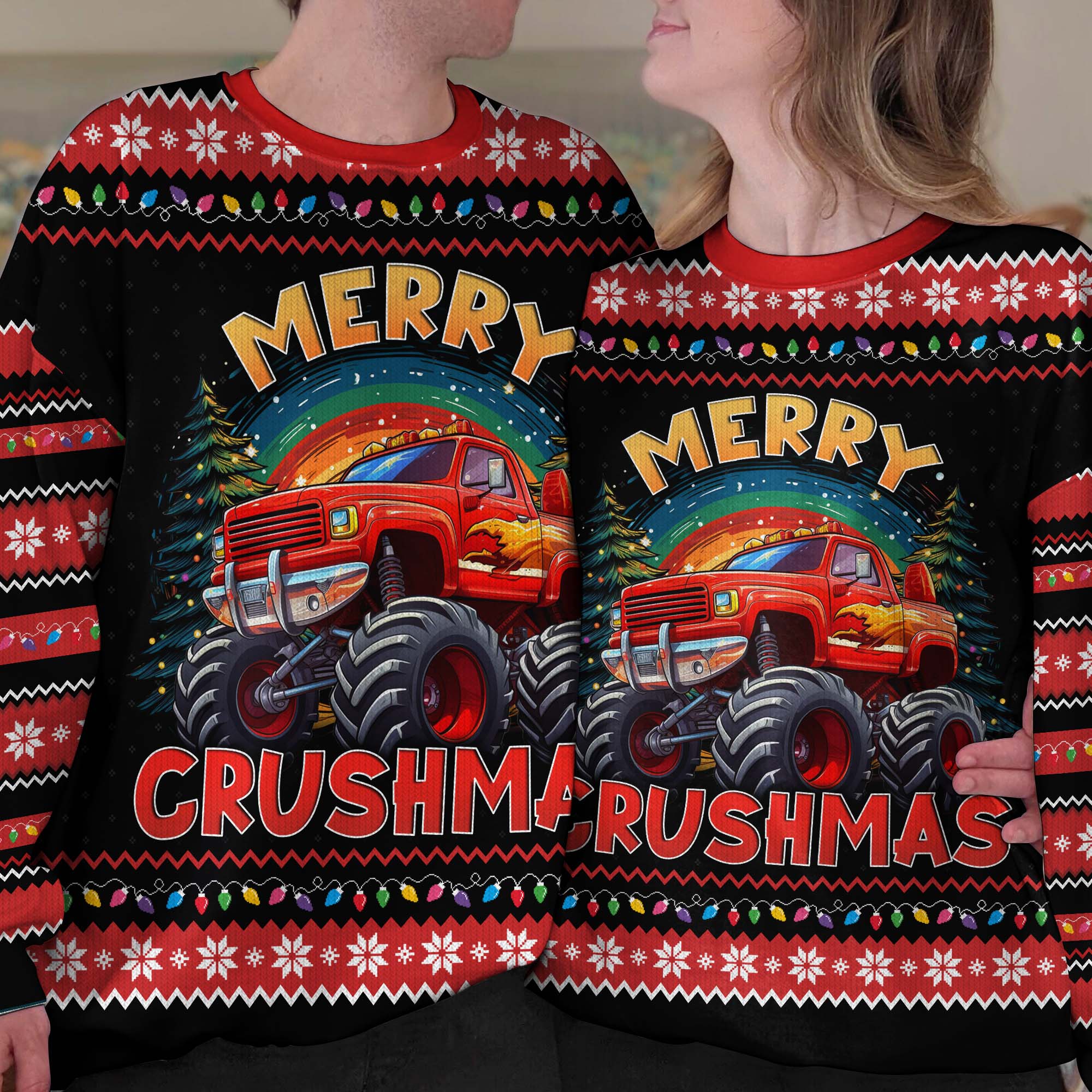 Merry Crushmas Monster Truck Christmas For Kids - Personalized Ugly Sweater - Image 3