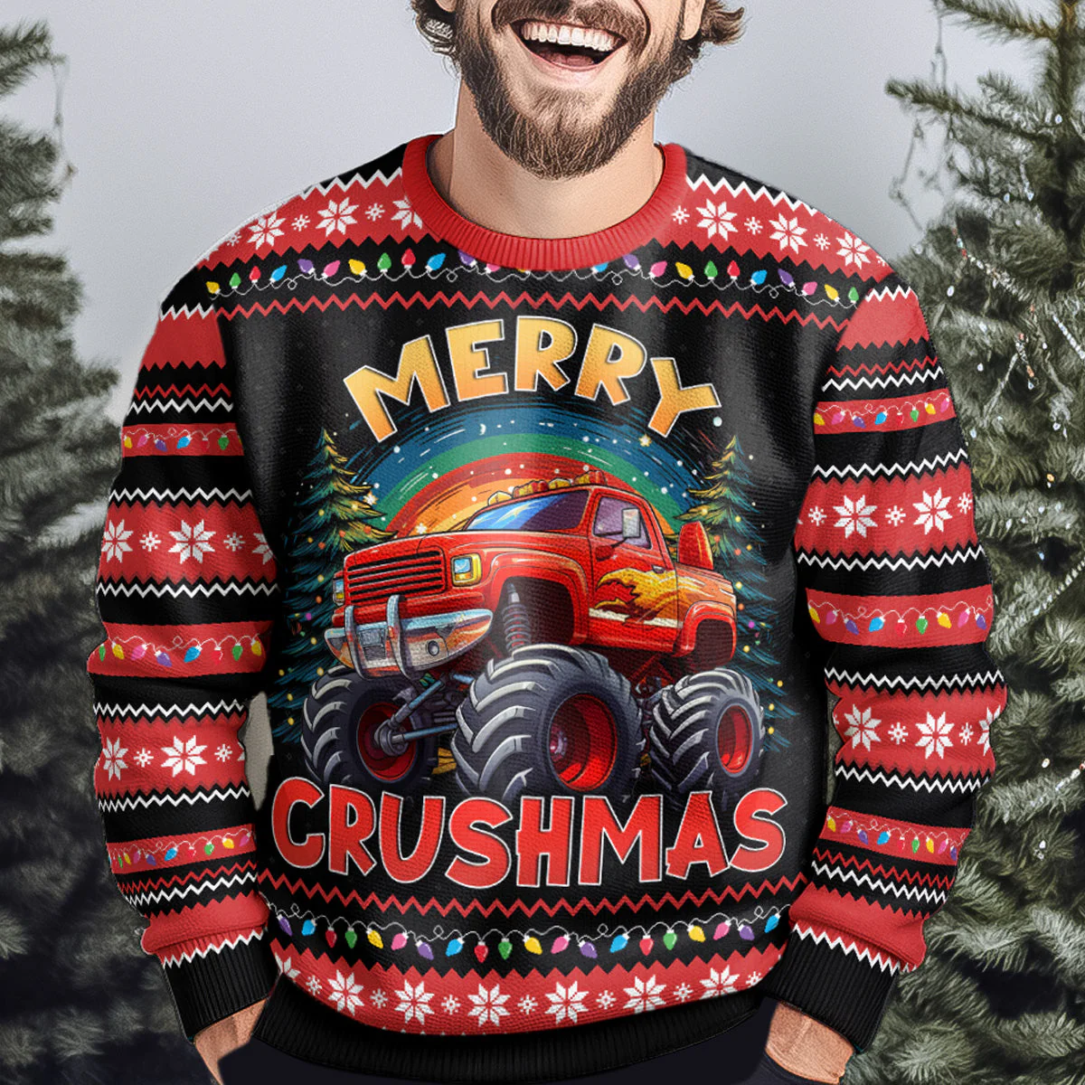 Merry Crushmas Monster Truck Christmas For Kids - Personalized Ugly Sweater - Image 4