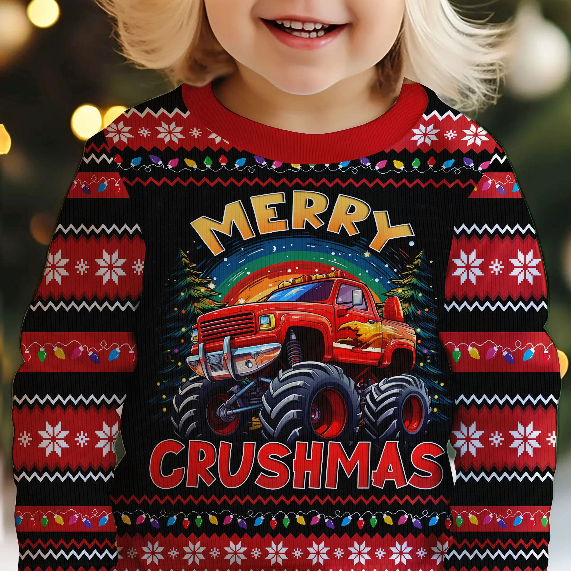 Merry Crushmas Monster Truck Christmas For Kids - Personalized Ugly Sweater - Image 5