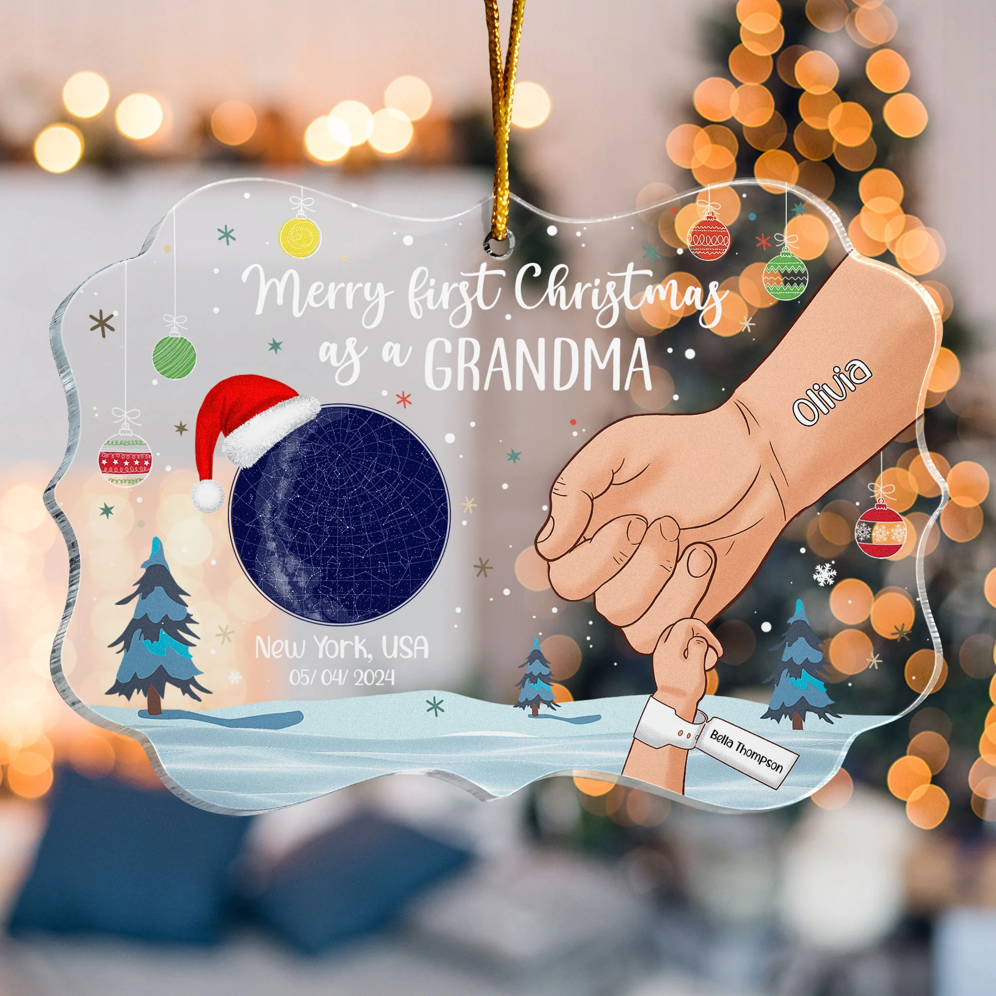 Merry First Christmas As A Grandma - Personalized Acrylic Ornament - Image 4