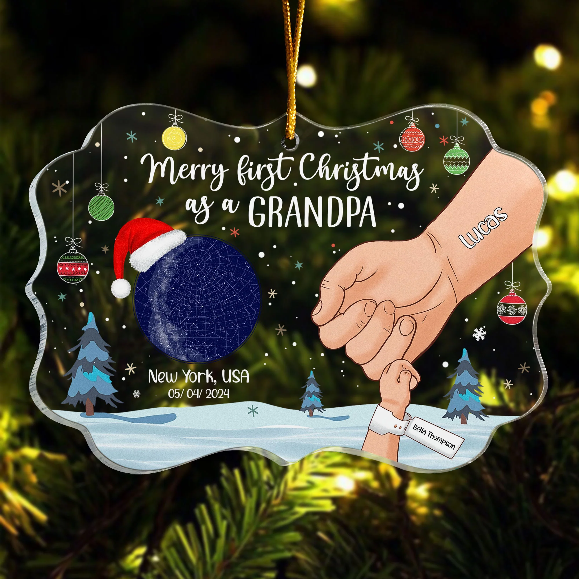 Merry First Christmas As A Grandpa - Personalized Acrylic Ornament - Image 5