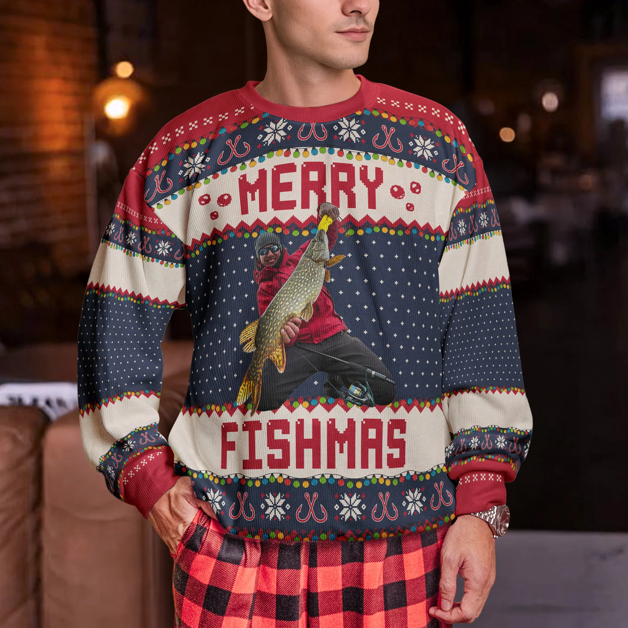 Merry Fishmas Gift For Fishing Lovers - Personalized Photo Ugly Sweater - Image 4