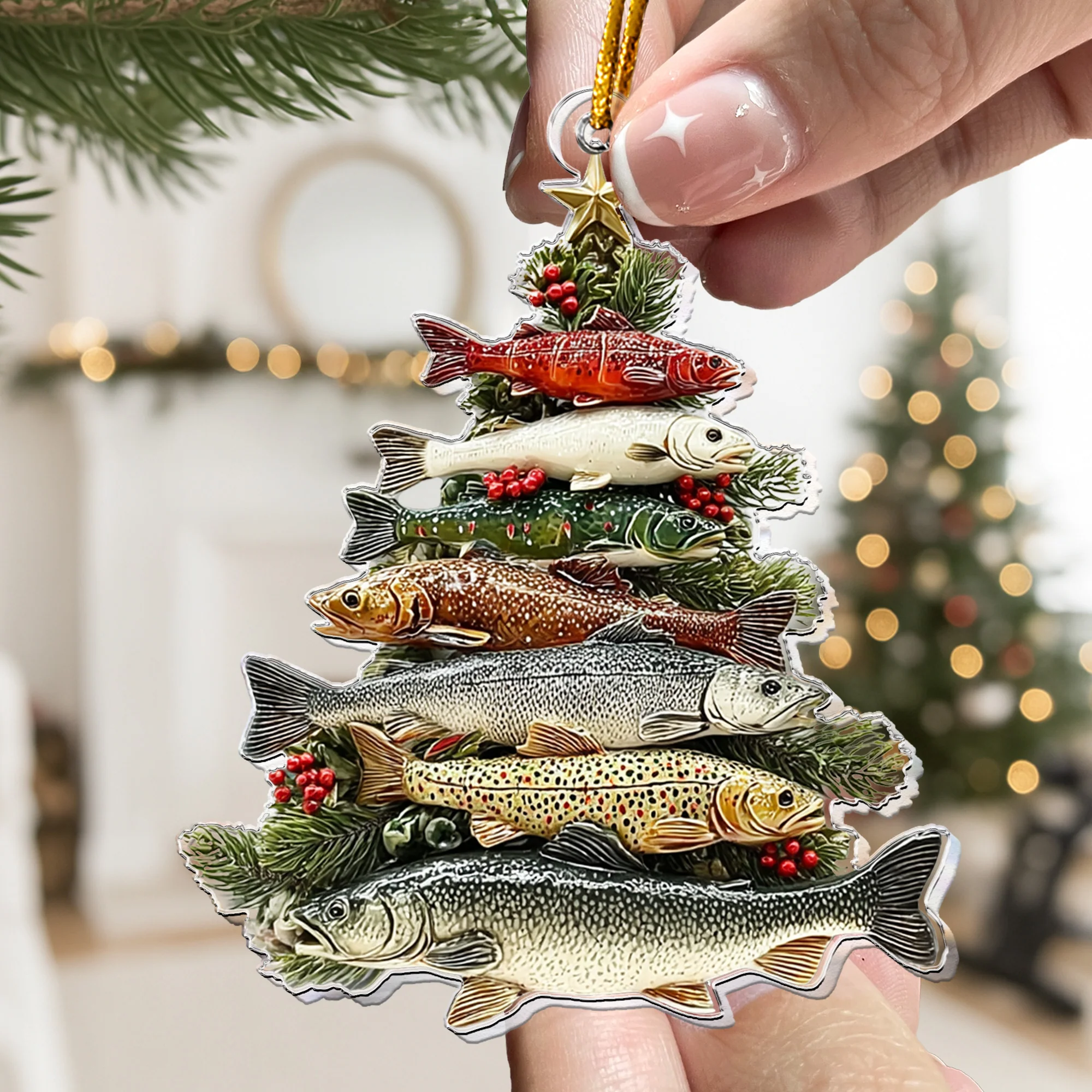Merry Fishmas Tree 2D Flat - Acrylic Ornament - Image 2