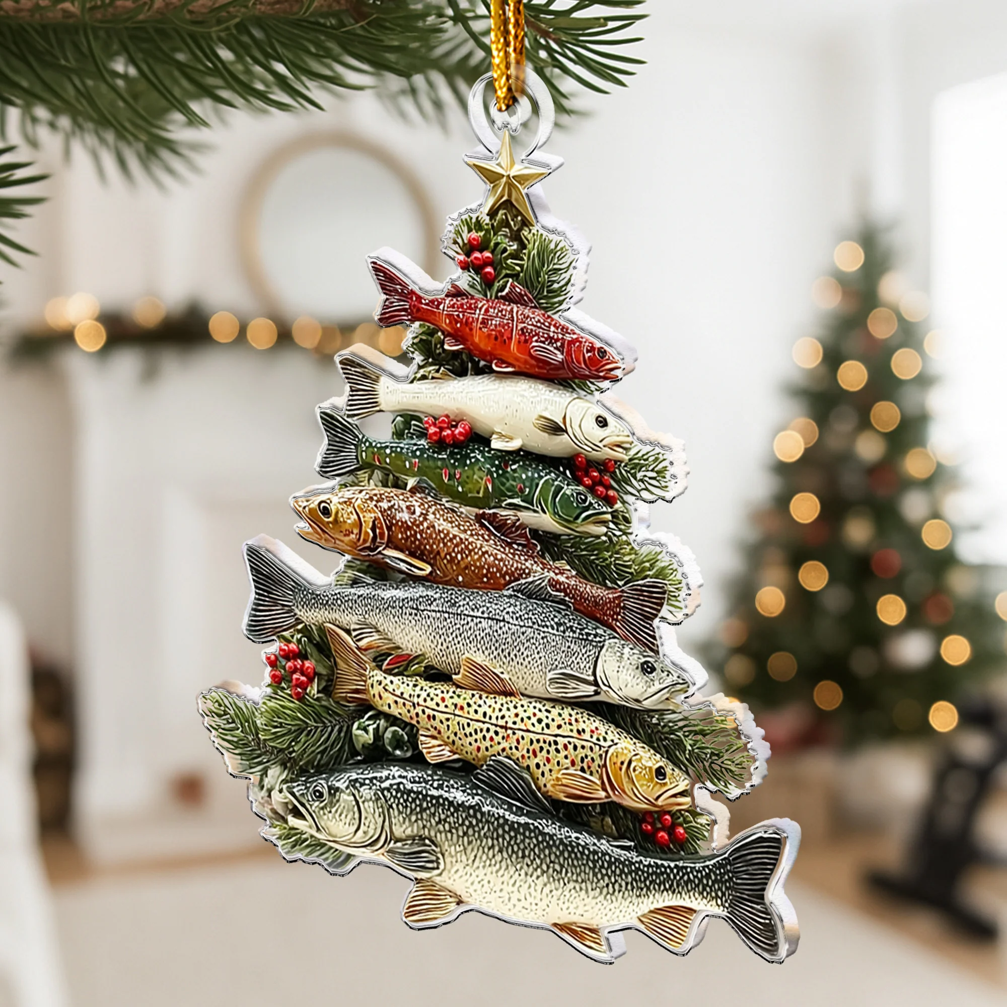 Merry Fishmas Tree 2D Flat - Acrylic Ornament - Image 3