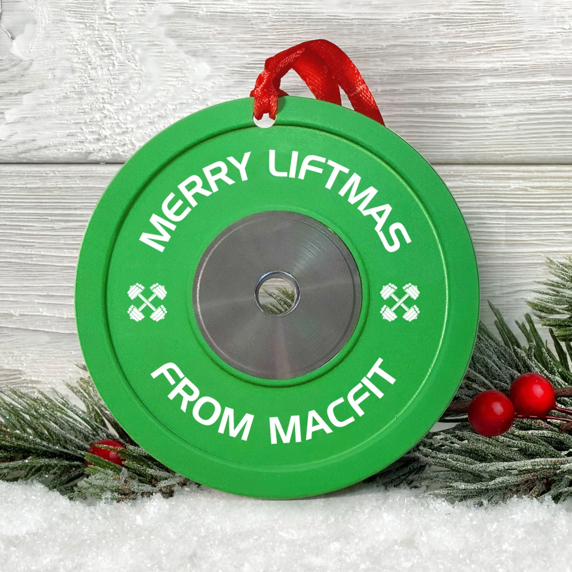 [Only available in the U.S] Merry Liftmas Weight Plates - Personalized Aluminum Ornament - Christmas Fitness Gym Weightlifting Gift For Gymer, Weightlifters, PTs - Image 3