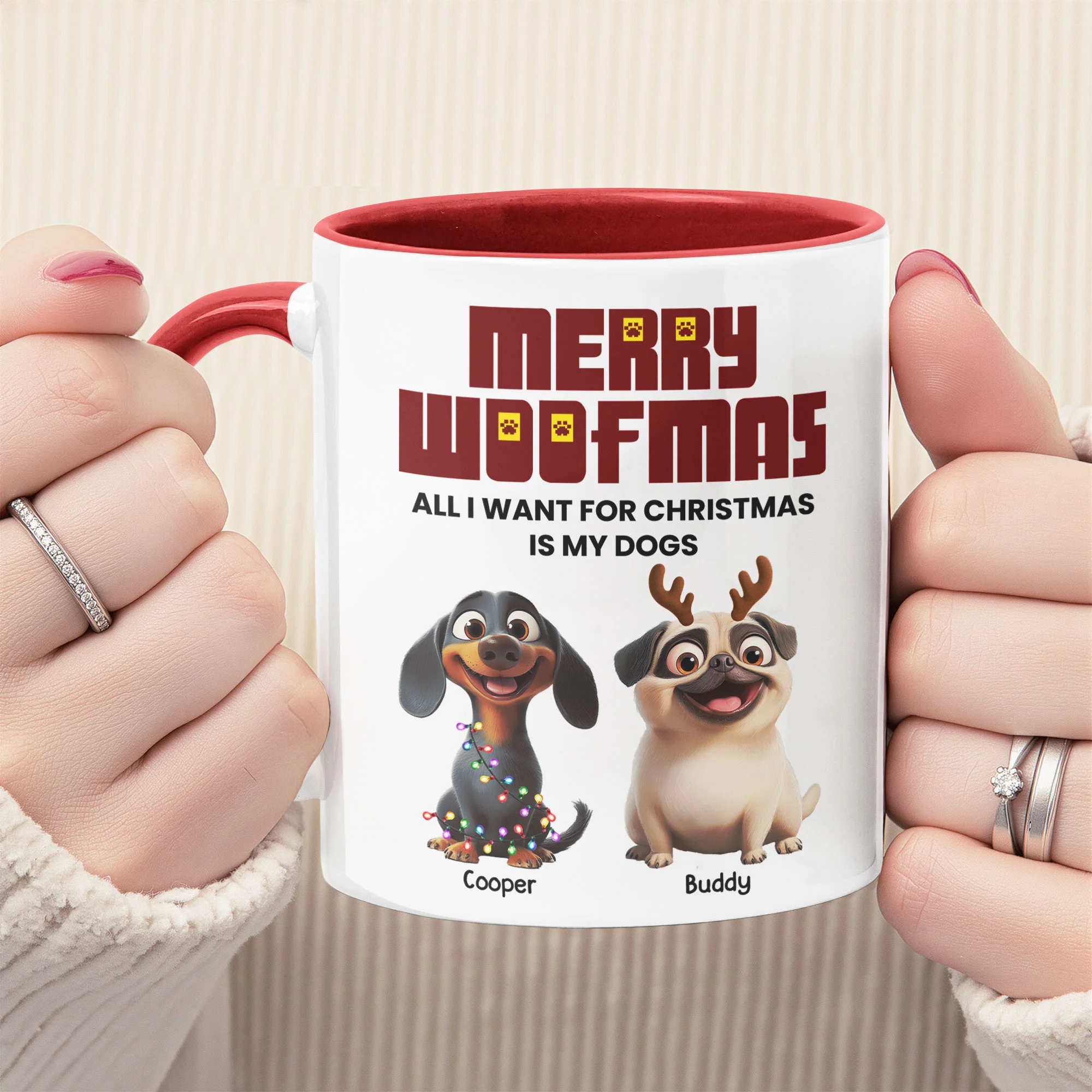 Merry Woofmas Dogs Christmas - Personalized Accent Mug - Image 5