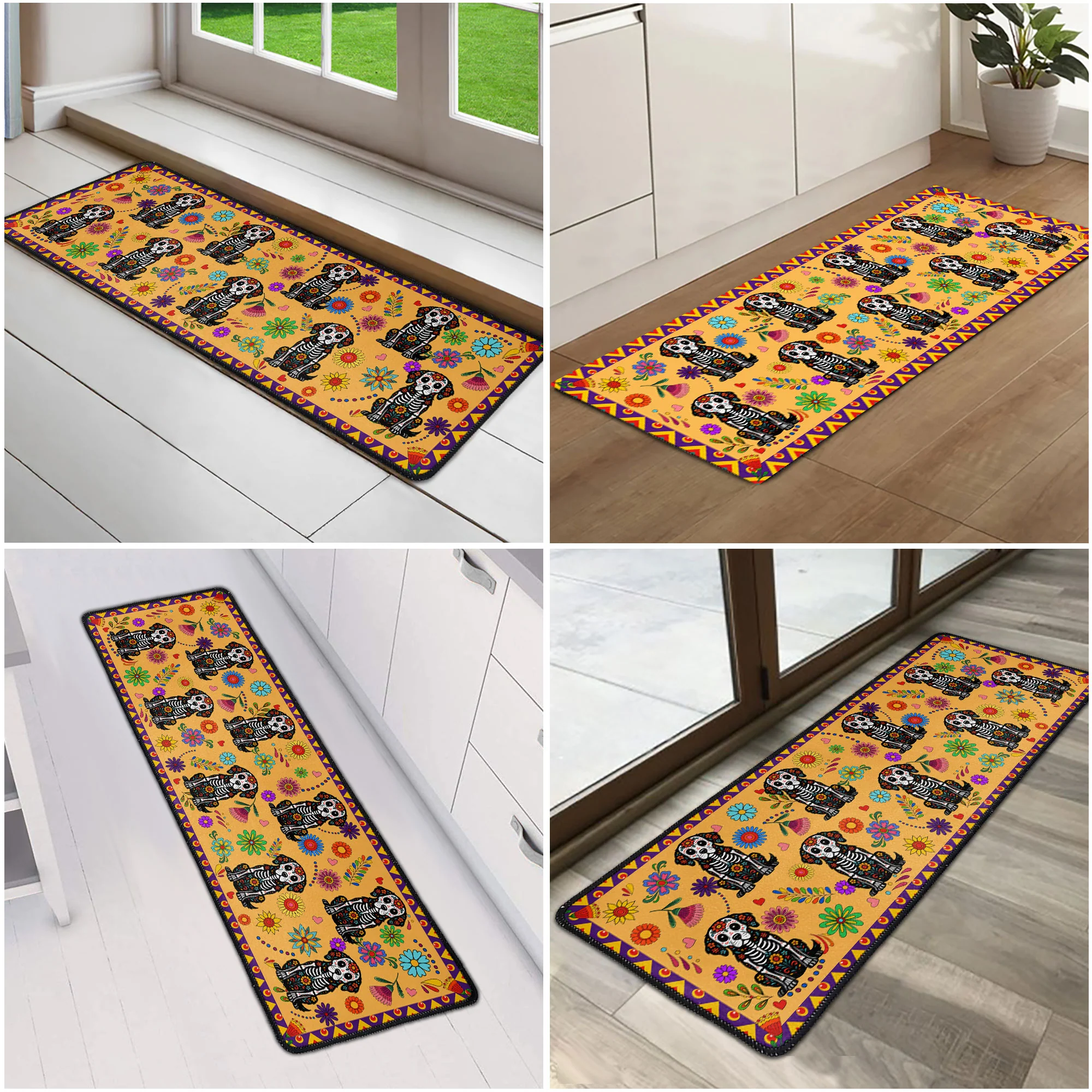 Mexican Floral Pet Sugar Skull Halloween Day Of The Dead - Personalized Runner Rug - Image 5