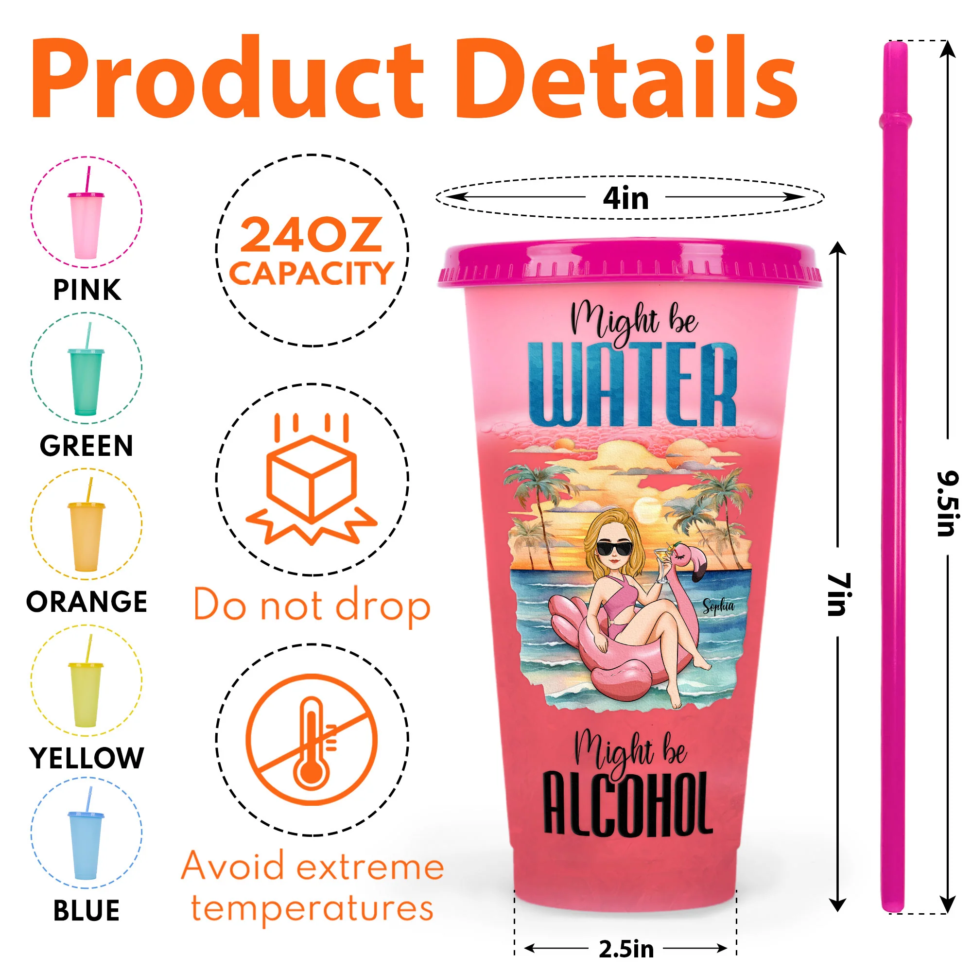 Might Be Water, Might Be Alcohol - Personalized Color Changing Cup - Image 7