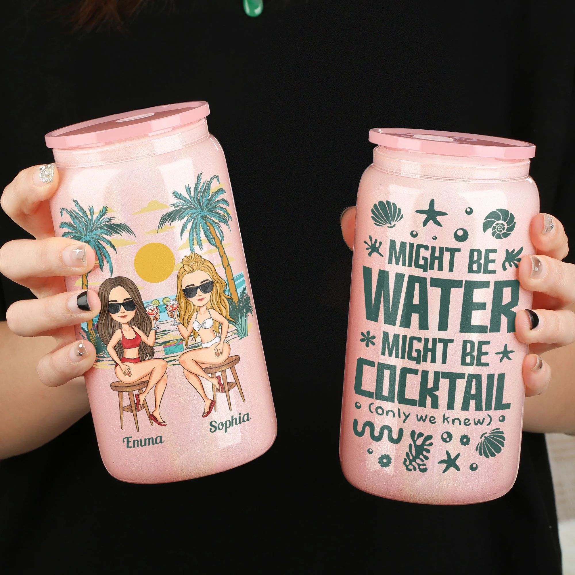 Might Be Water Might Be Cocktail - Personalized Shimmer Glass Can - Image 2