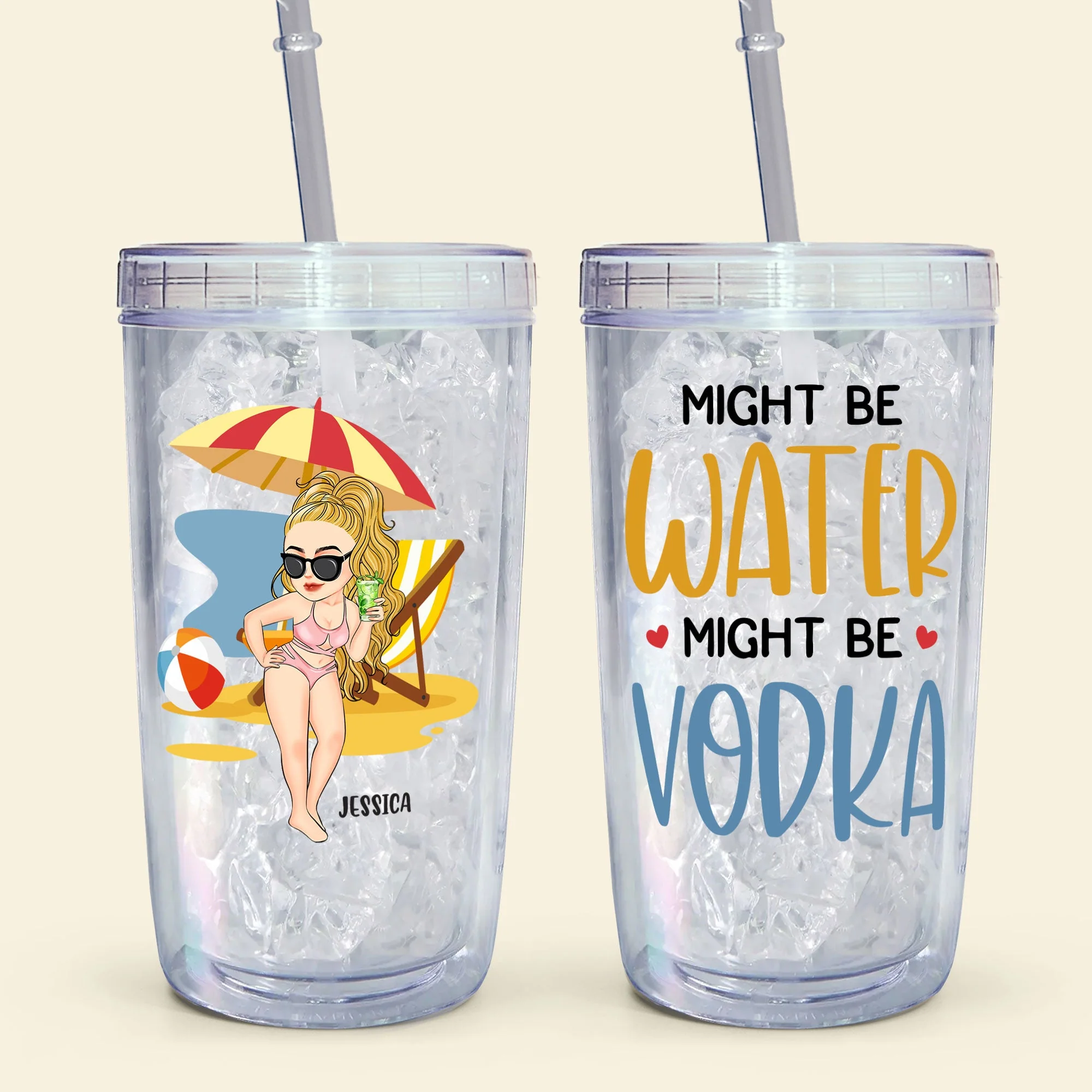 Might Be Water Might Be Vodka - Personalized Acrylic Tumbler With Straw - Image 5