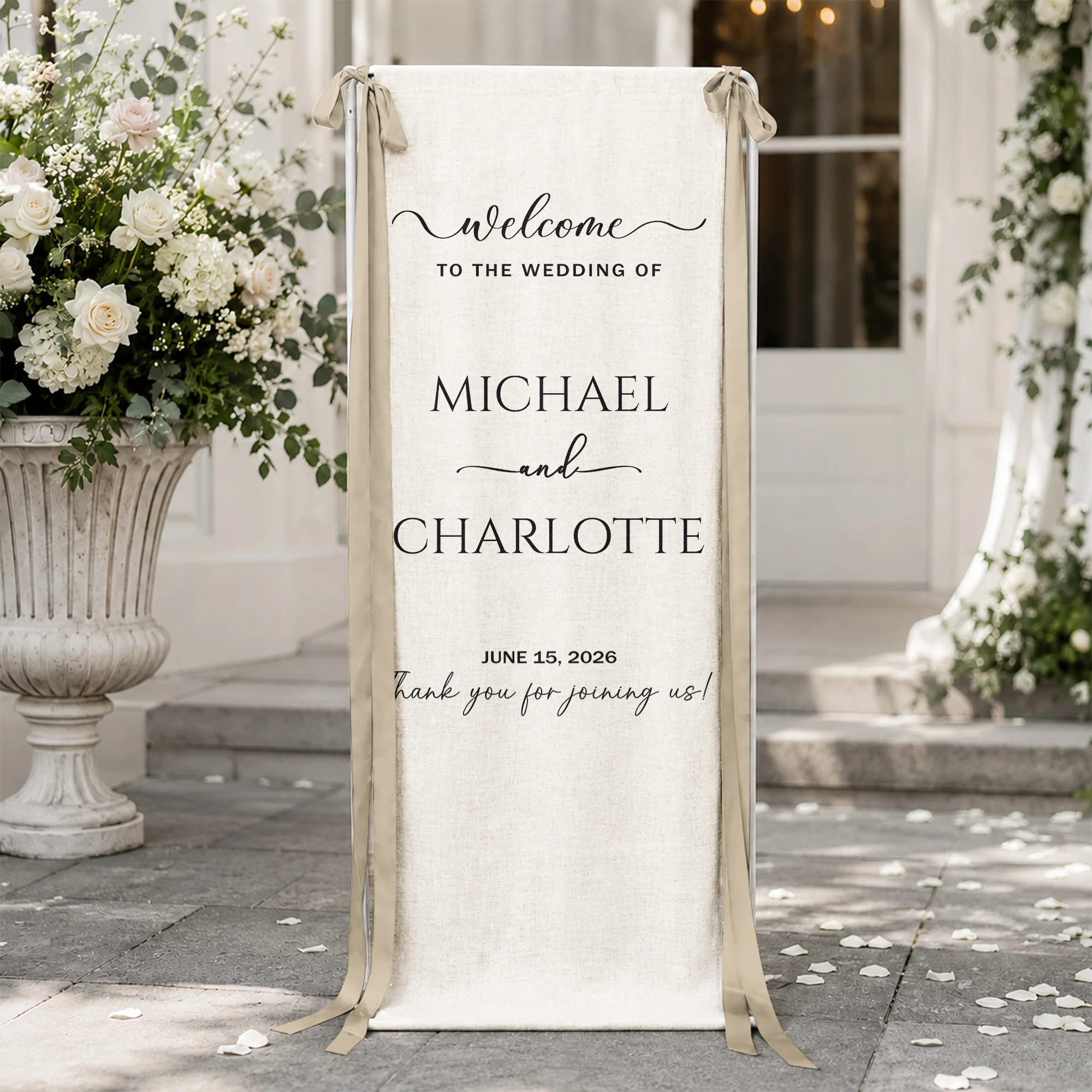 Minimalist Wedding Sign Linen Material Wedding Decorations & Favors - Personalized Welcome Sign