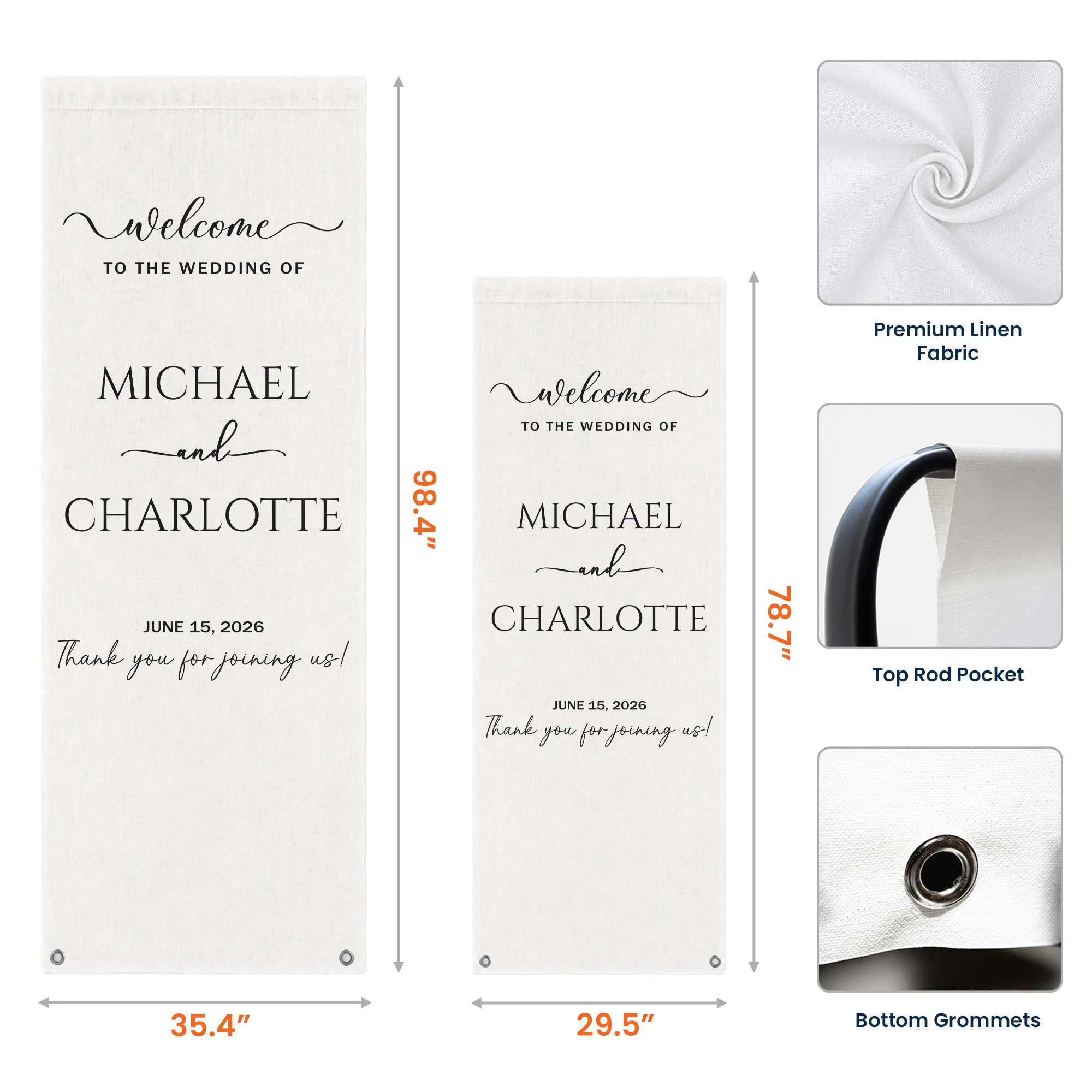 Minimalist Wedding Sign Linen Material Wedding Decorations & Favors - Personalized Welcome Sign - Image 6