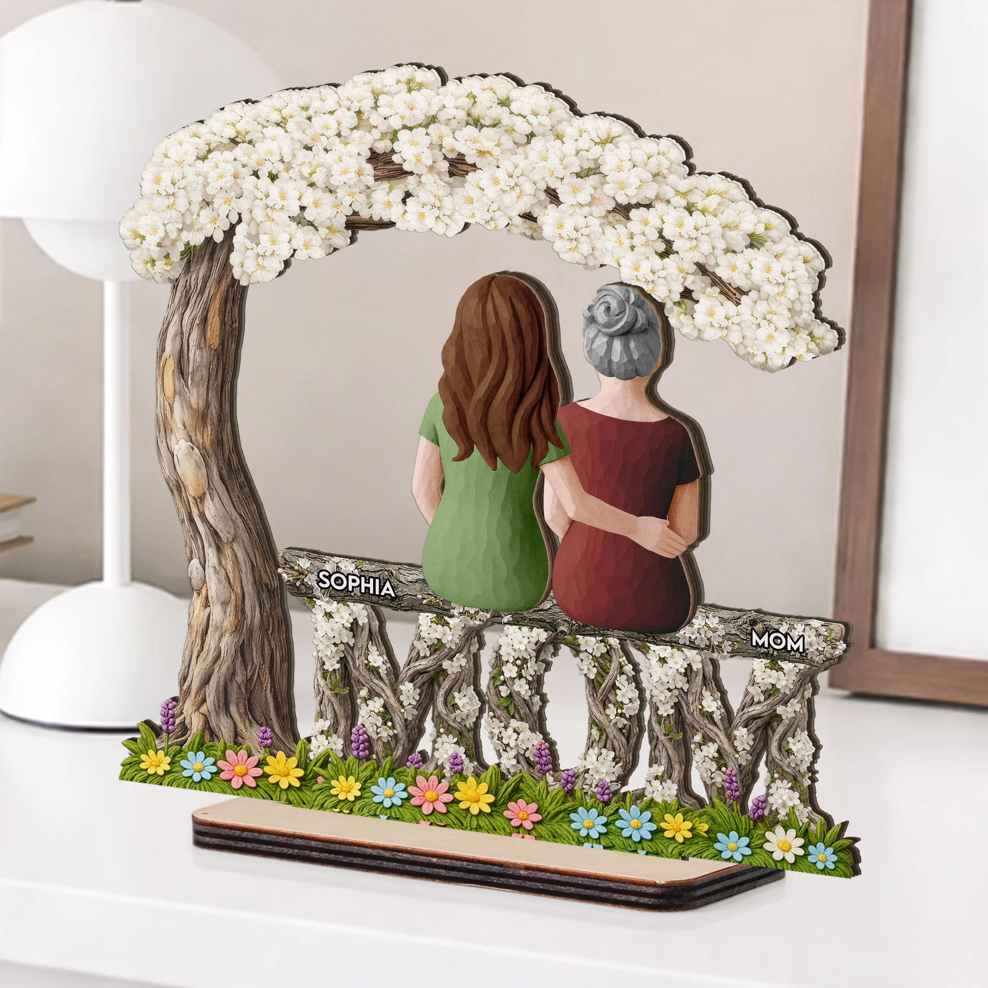 Mom And Children Sitting Together - Personalized Wooden Plaque - Image 2