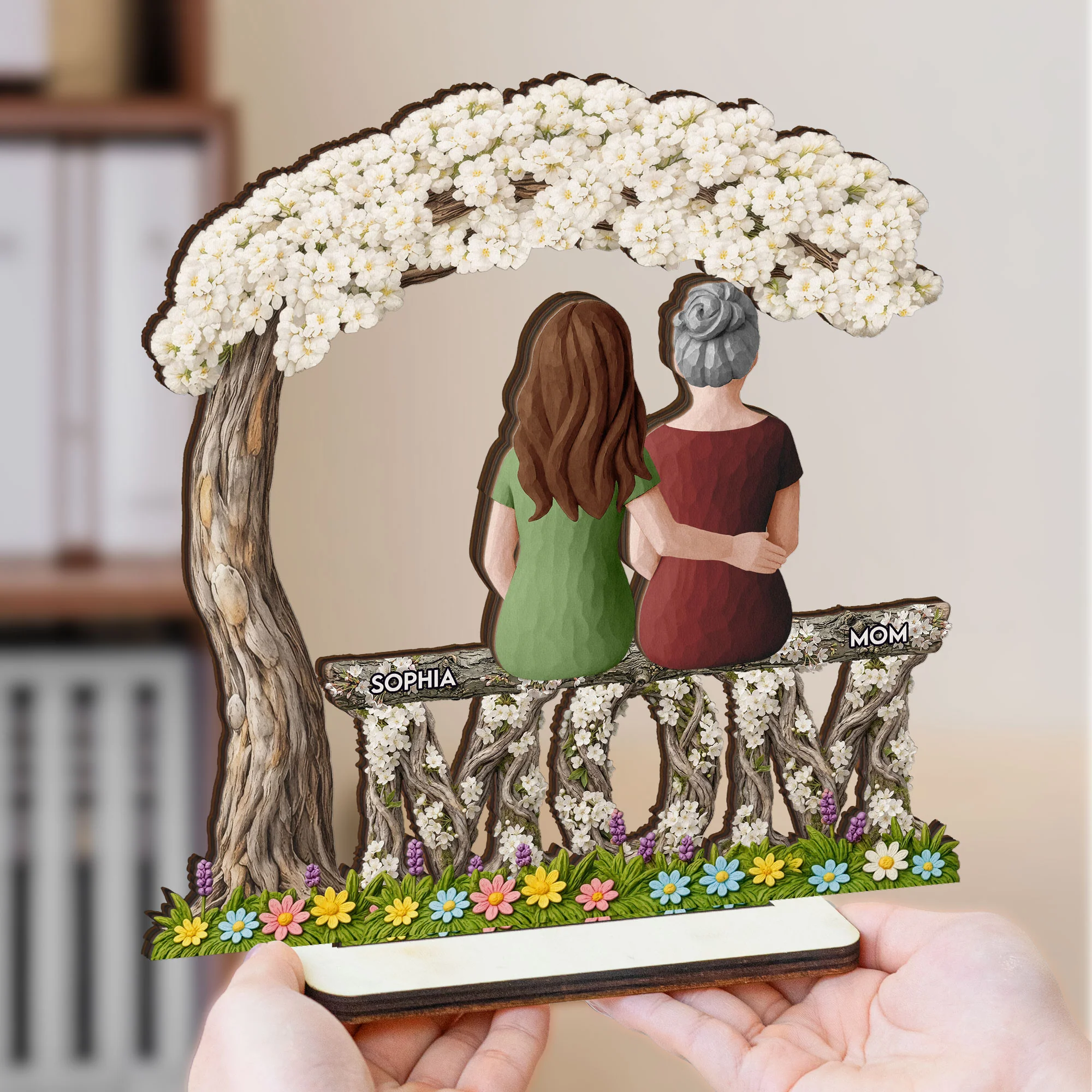 Mom And Children Sitting Together - Personalized Wooden Plaque - Image 3