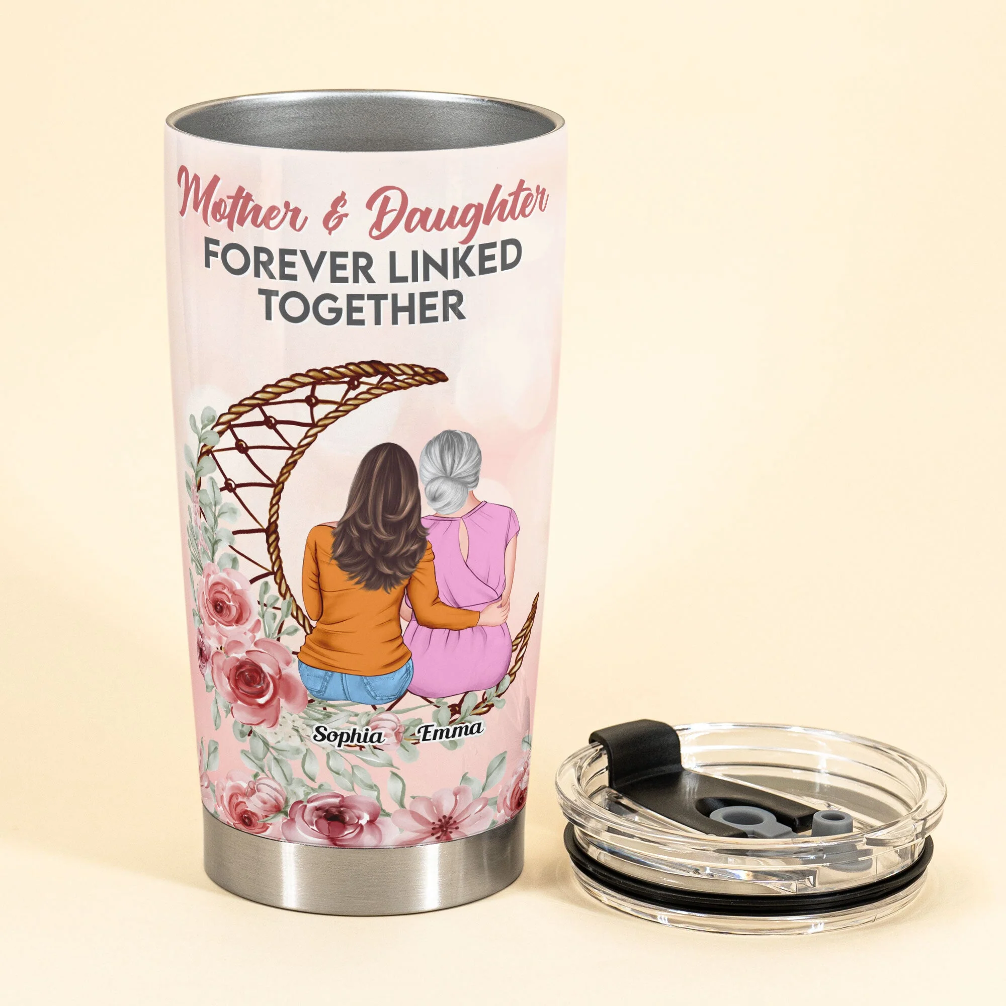 Mom And Daughter Forever Linked Together - Personalized Tumbler Cup - Birthday Mother's Day Gift For Mom, Daughters - Gift From Daughters - Image 3
