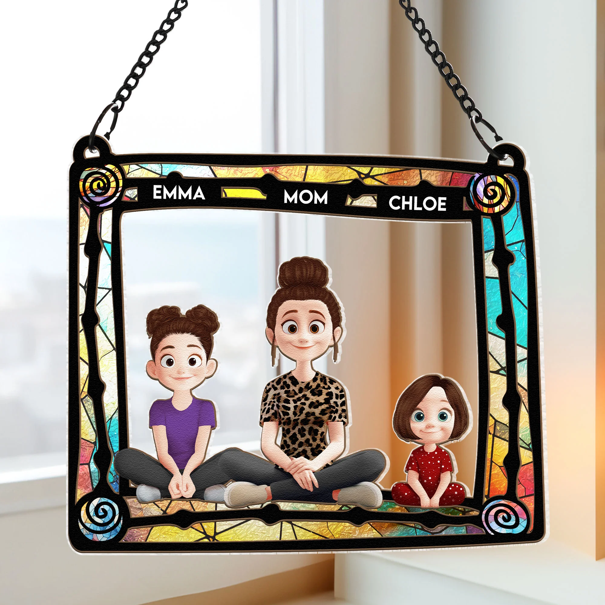 Mom And Her Children - New Version - Personalized Window Hanging Suncatcher Ornament - Image 2