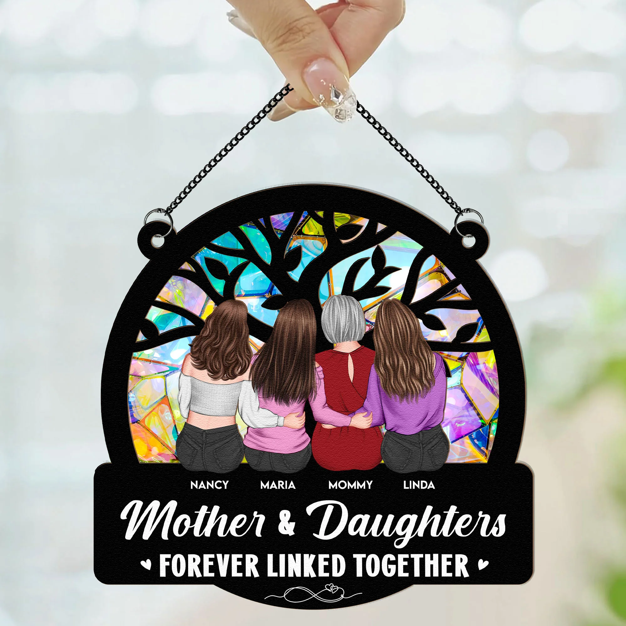 Mom And Her Children - Tree Life - Personalized Window Hanging Suncatcher Ornament - Image 2