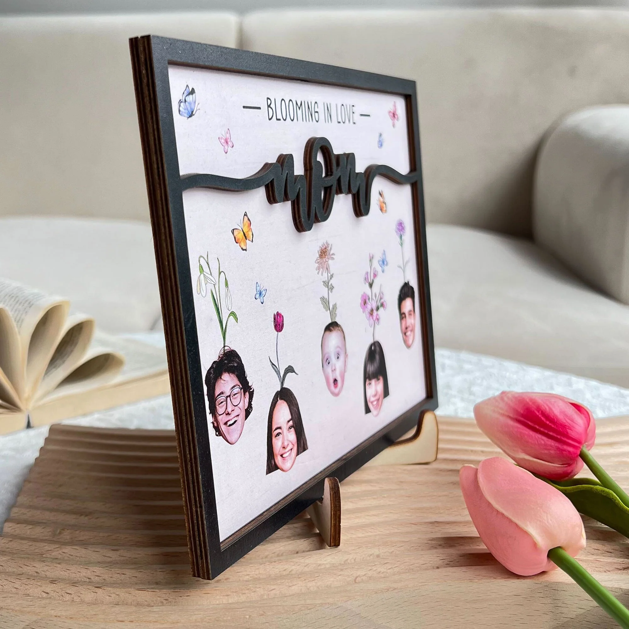 Mom Blooming In Love - Personalized Photo Wooden Plaque - Image 4