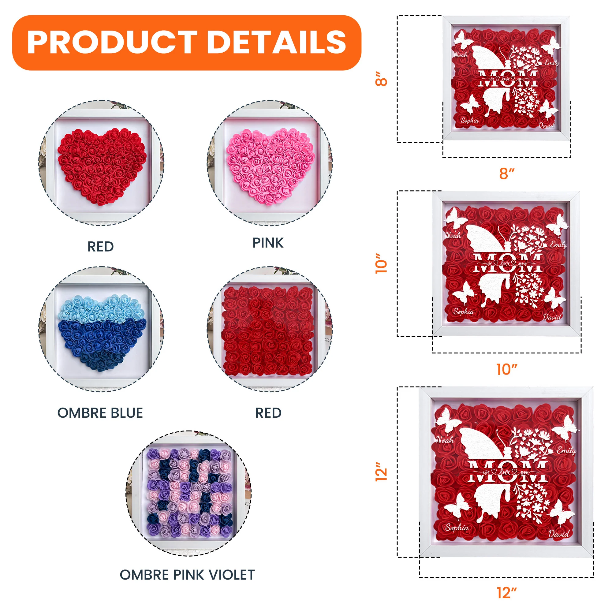 Mom Butterfly New Version - Personalized Flower Shadow Box With LED Light - Image 6