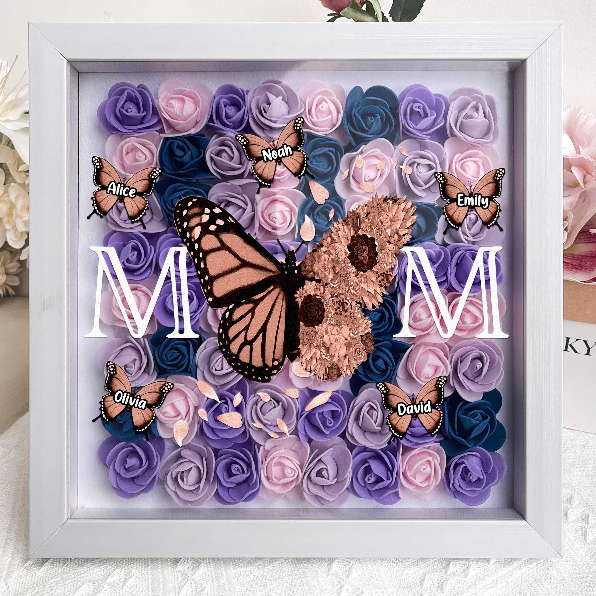 Mom - Butterfly Version - Personalized Flower Shadow Box - Image 2