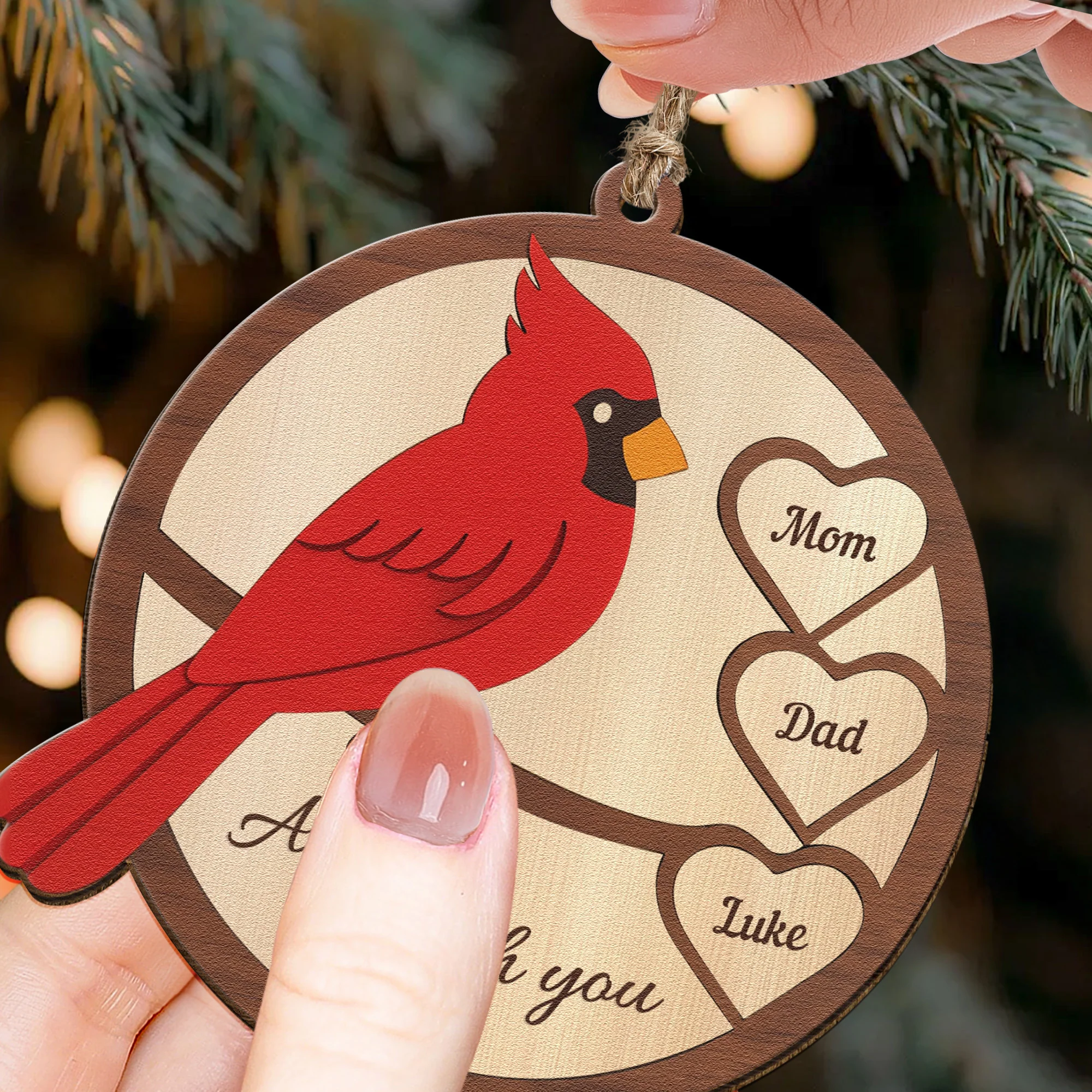 Mom, Dad Always With You, Cardinal Memorial - Personalized Wooden Ornament - Image 2