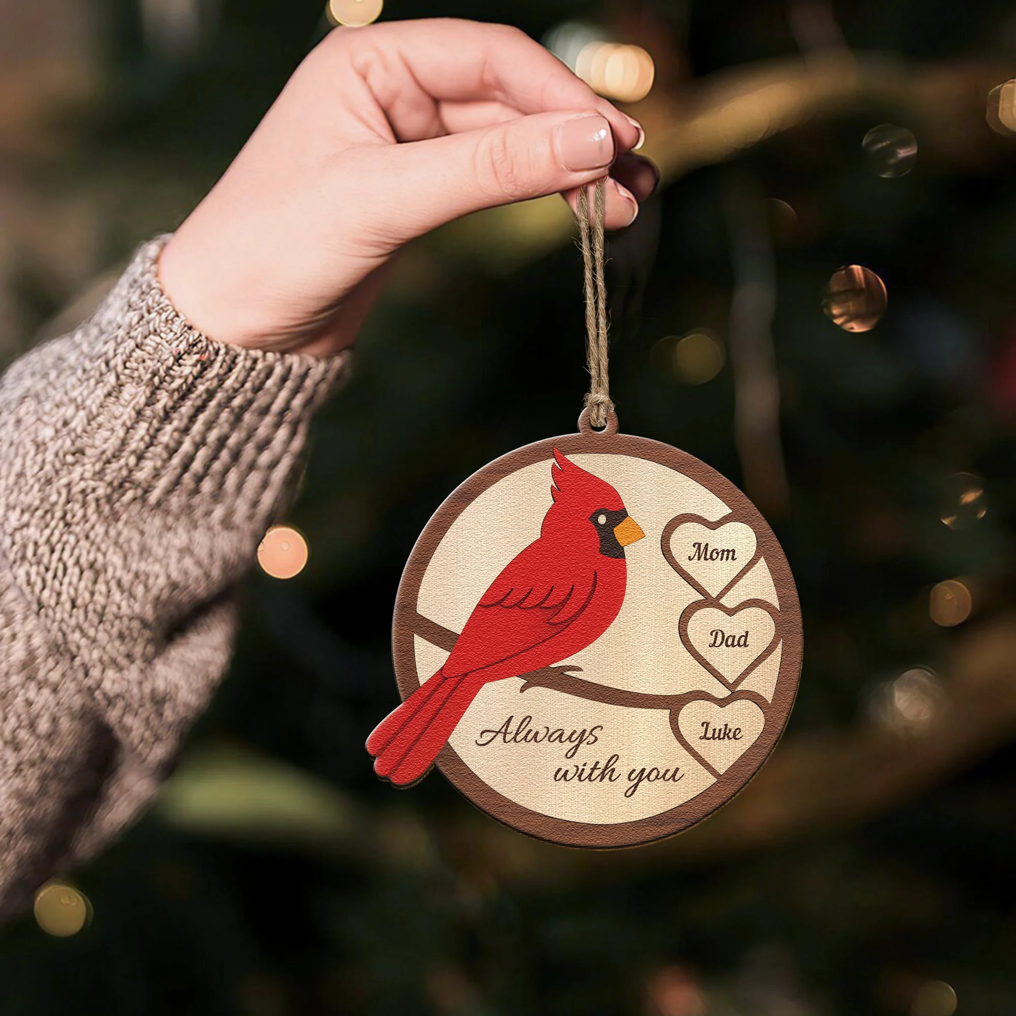 Mom, Dad Always With You, Cardinal Memorial - Personalized Wooden Ornament - Image 4