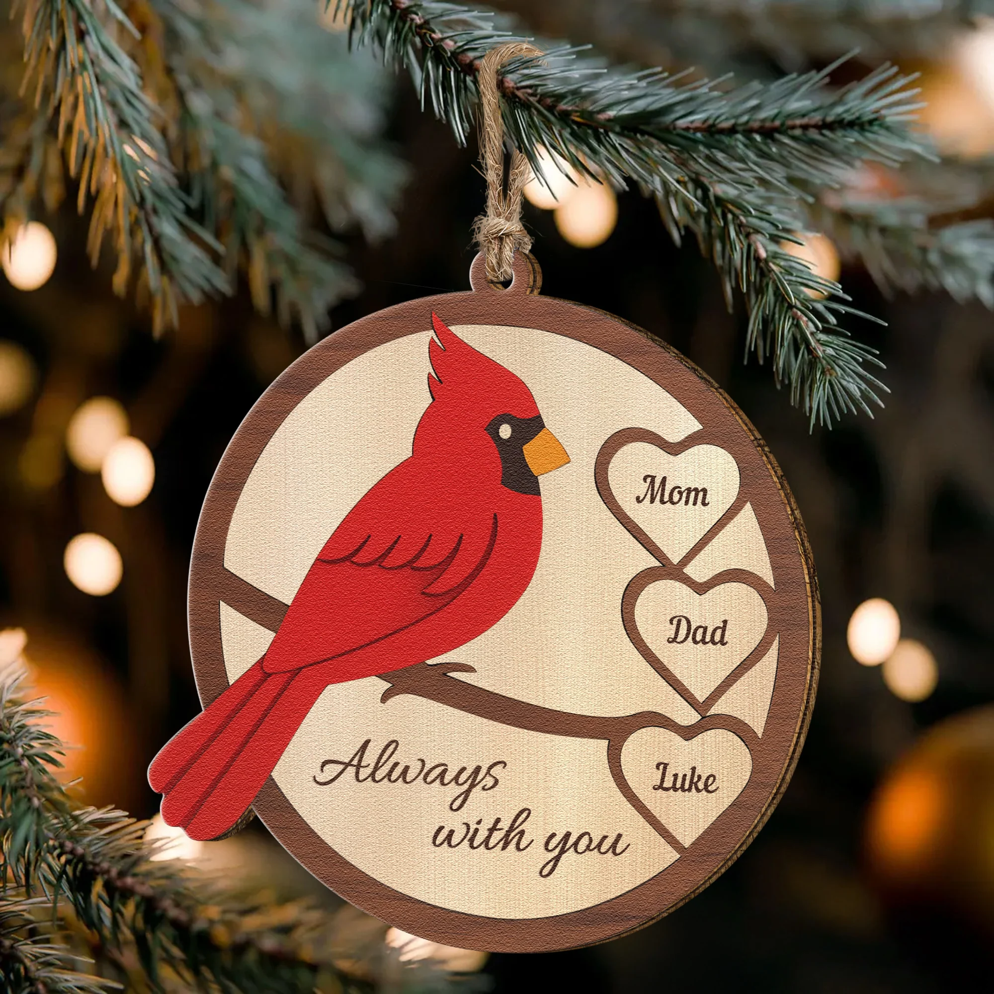 Mom, Dad Always With You, Cardinal Memorial - Personalized Wooden Ornament - Image 5