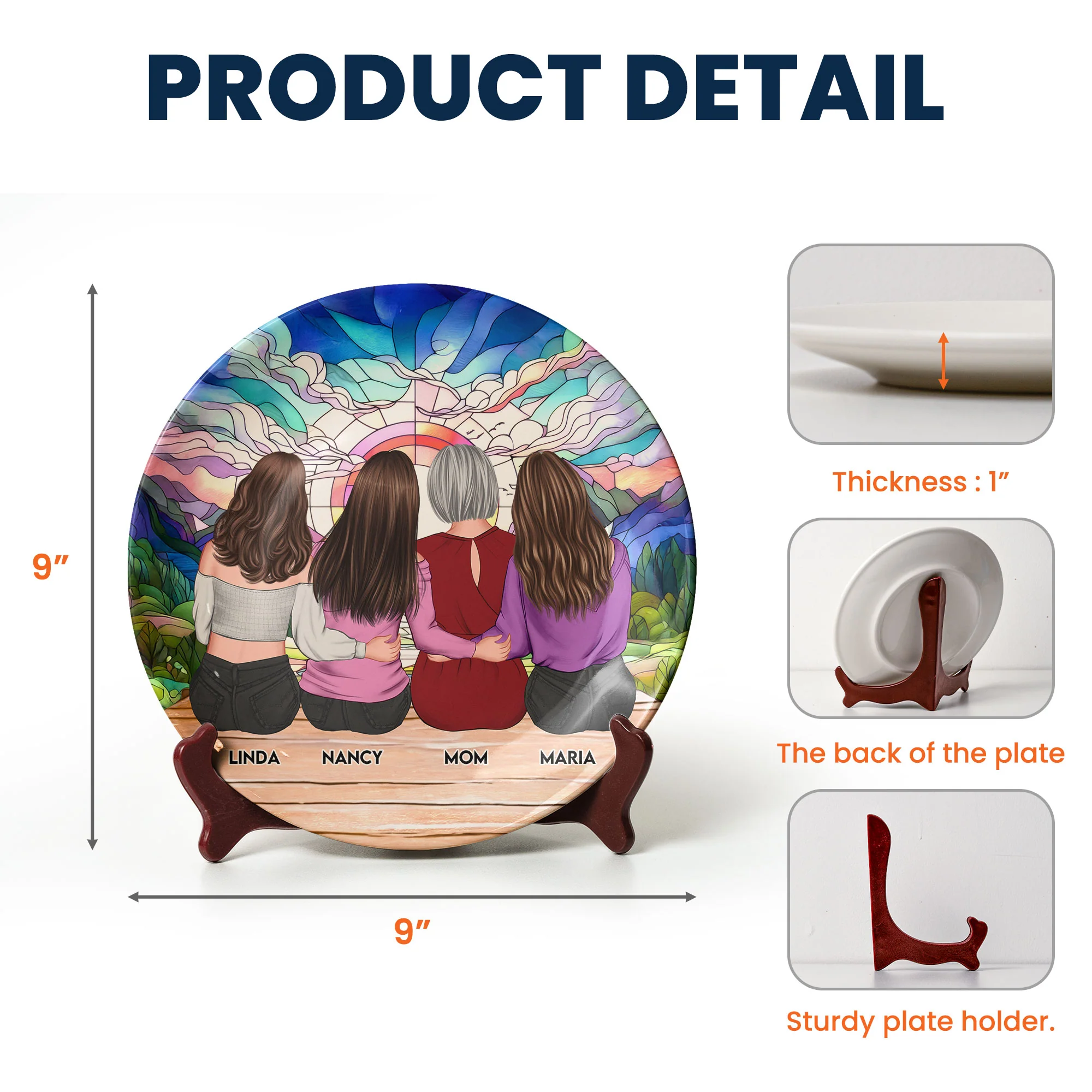 Mom & Daughters Sitting Together - Personalized Ceramic Plate - Image 5