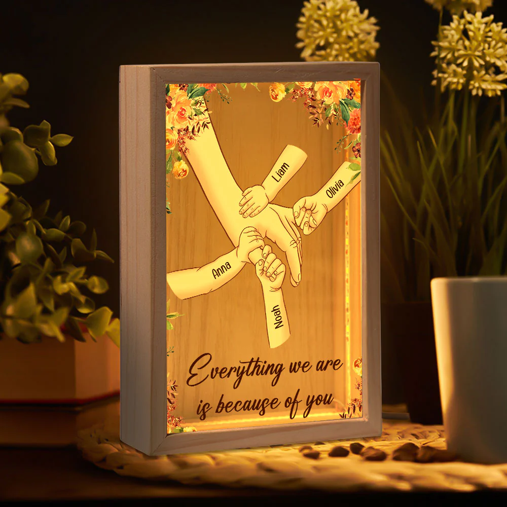 Mom Everything We Are Is Because Of You - Personalized Frame Light Box - Image 2