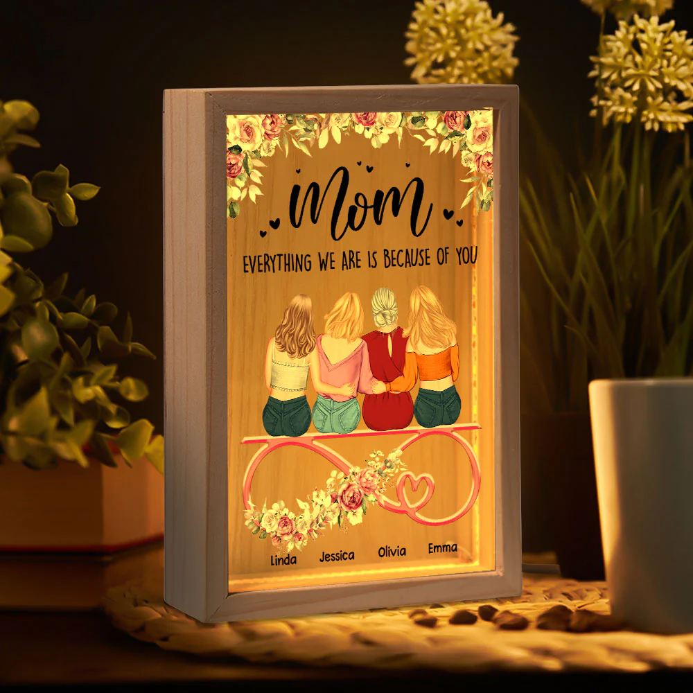 Mom Everything We Are Is Because Of You - Personalized Frame Light Box - Image 4