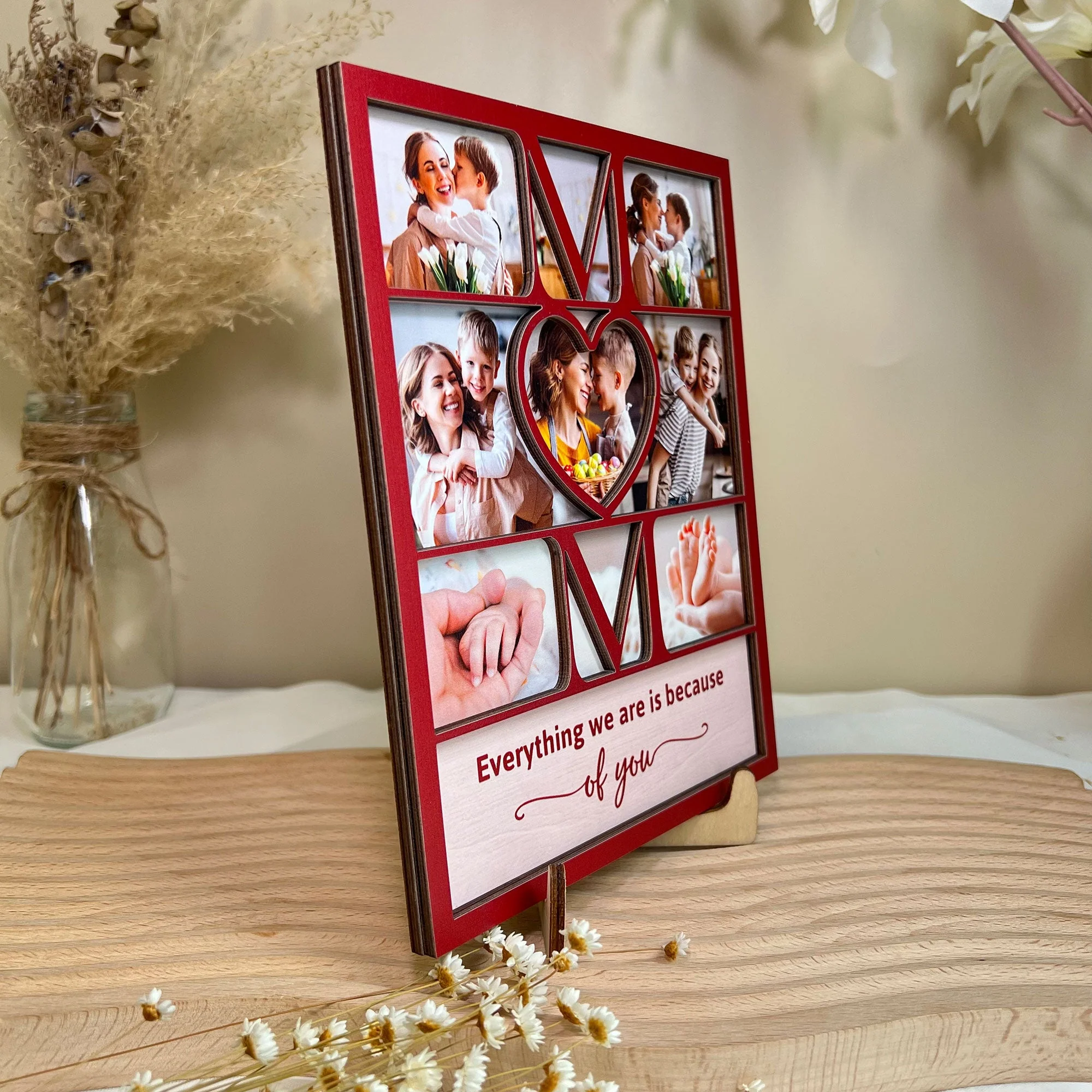 Mom Everything We Are Is Because Of You - Personalized Wooden Photo Plaque - Image 2