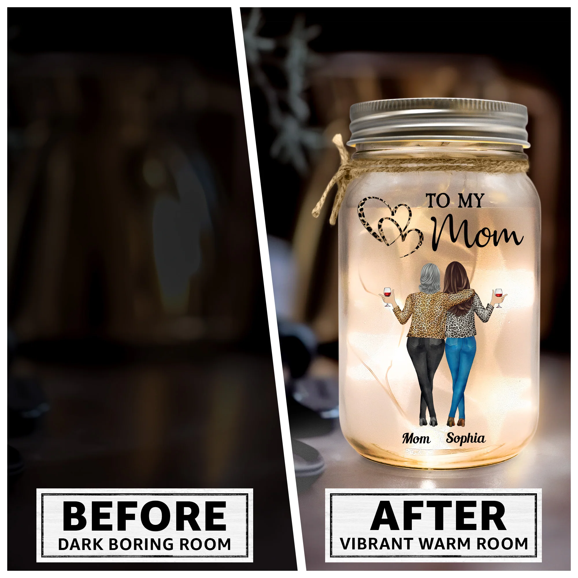 Mom Gifts From Daughter I Love You - Personalized Mason Jar Light - Image 2