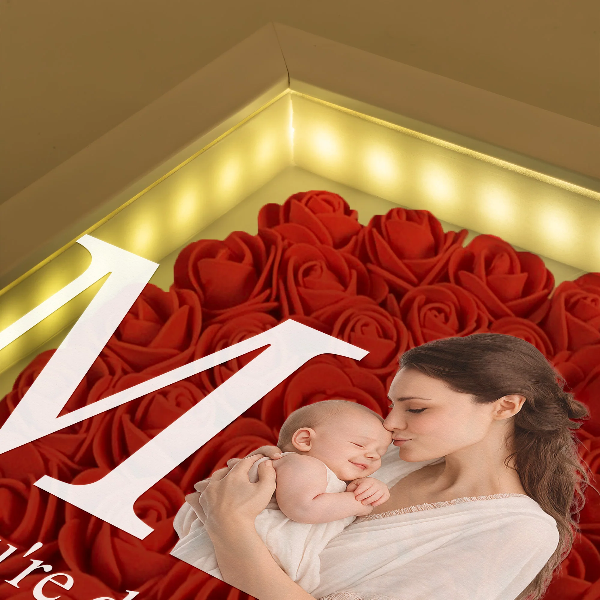 Mom, Mum, Mam - Mother's Day Gift, Happy 1st Mother's Day - Personalized Photo Flower Shadow Box With LED Light - Image 2