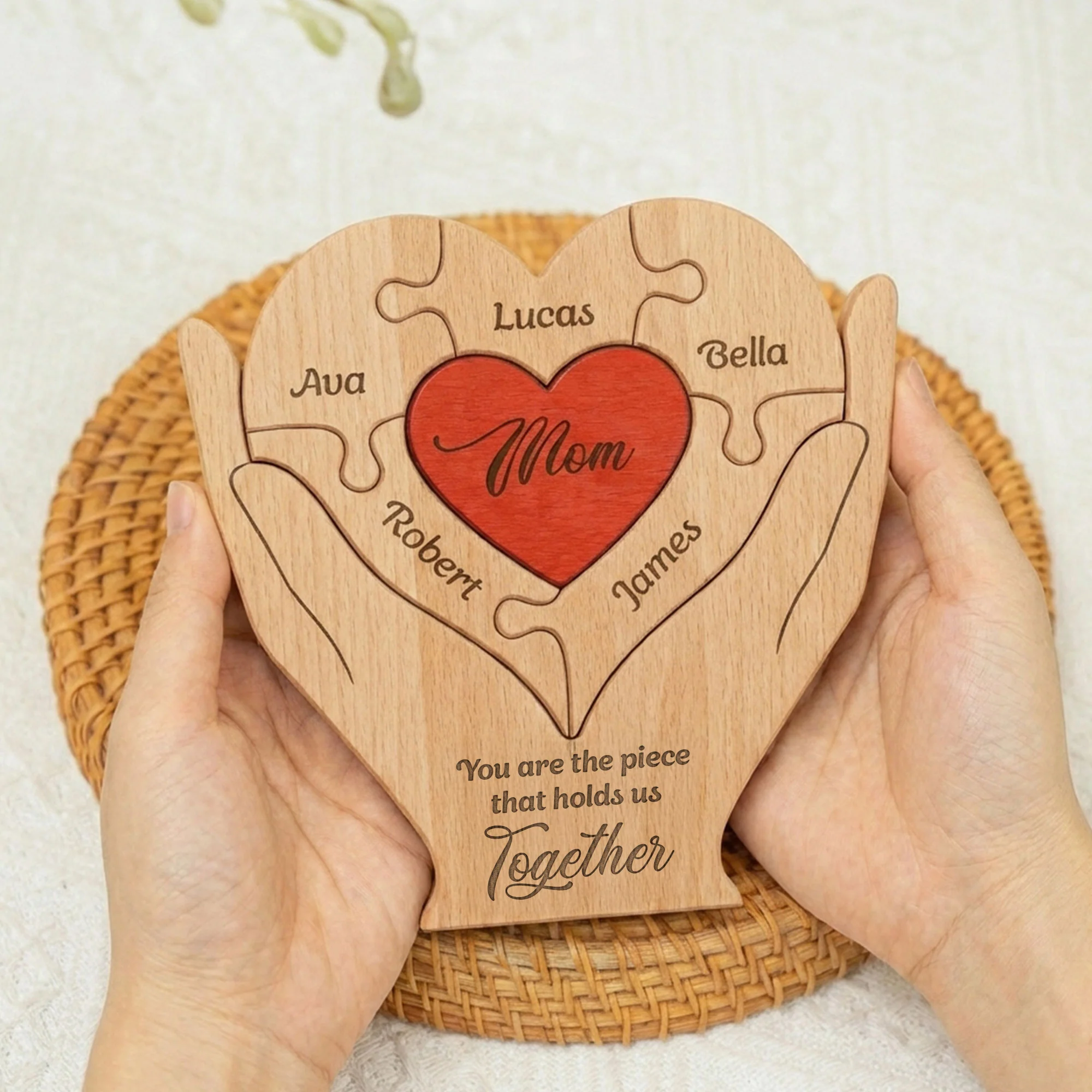 Mom, Mum, Mother You Are The Piece That Hold Us Together - Personalized Wooden Family Puzzle - Image 3