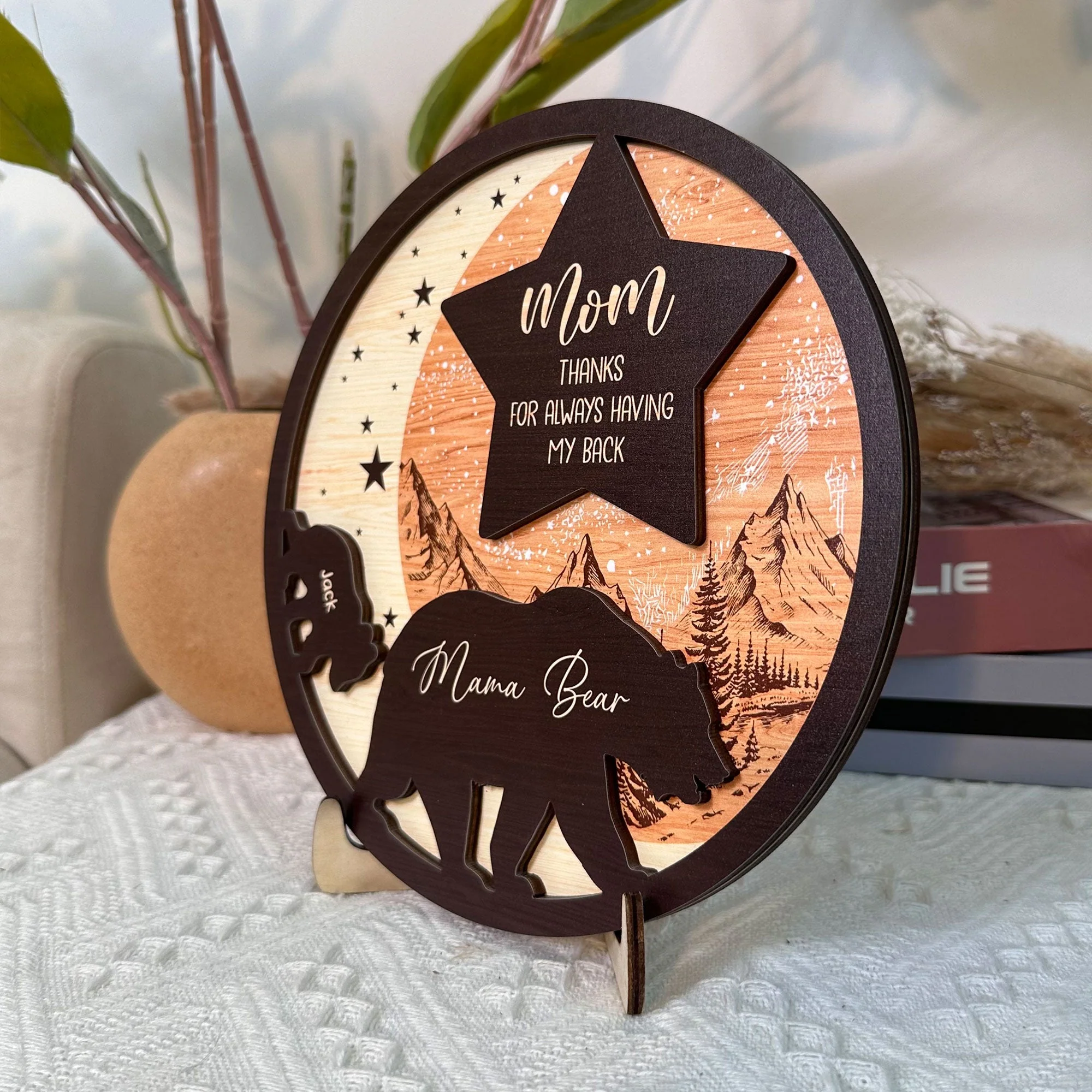 Mom Thanks For Always Having Our Backs Bear Mother's Day - Personalized Wooden Plaque - Image 4