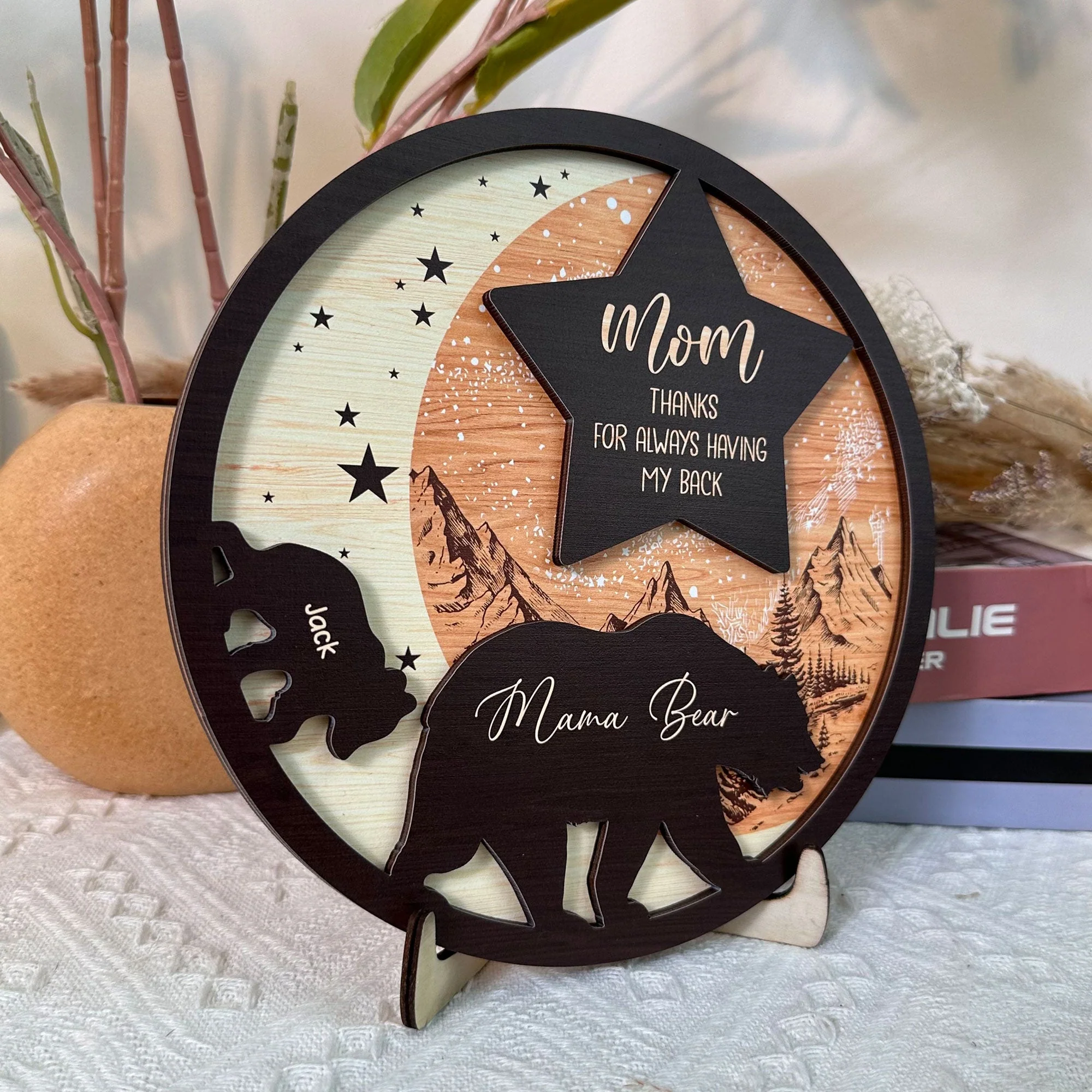 Mom Thanks For Always Having Our Backs Bear Mother's Day - Personalized Wooden Plaque - Image 6