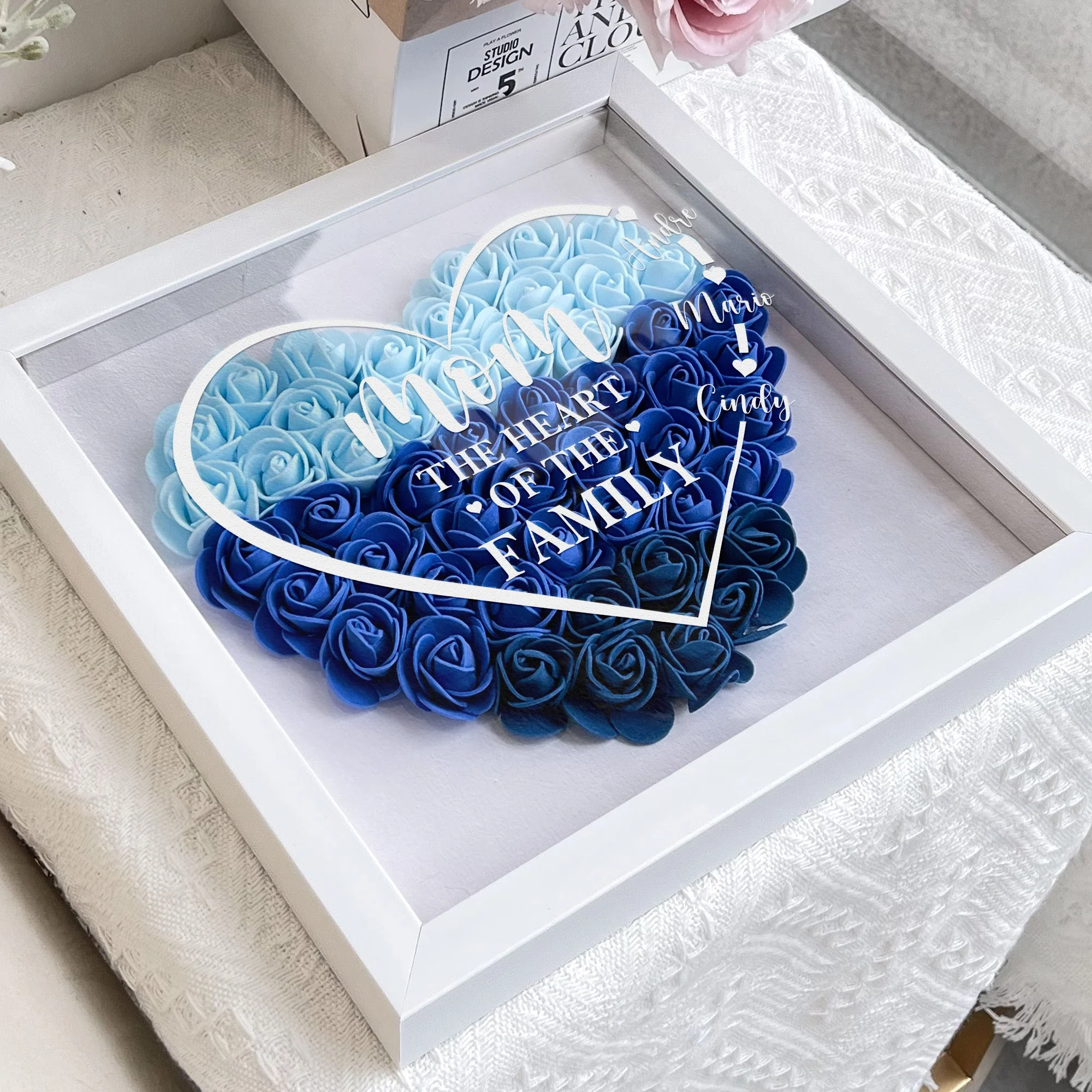 Mom The Heart Of The Family - Personalized Flower Shadow Box - Image 4