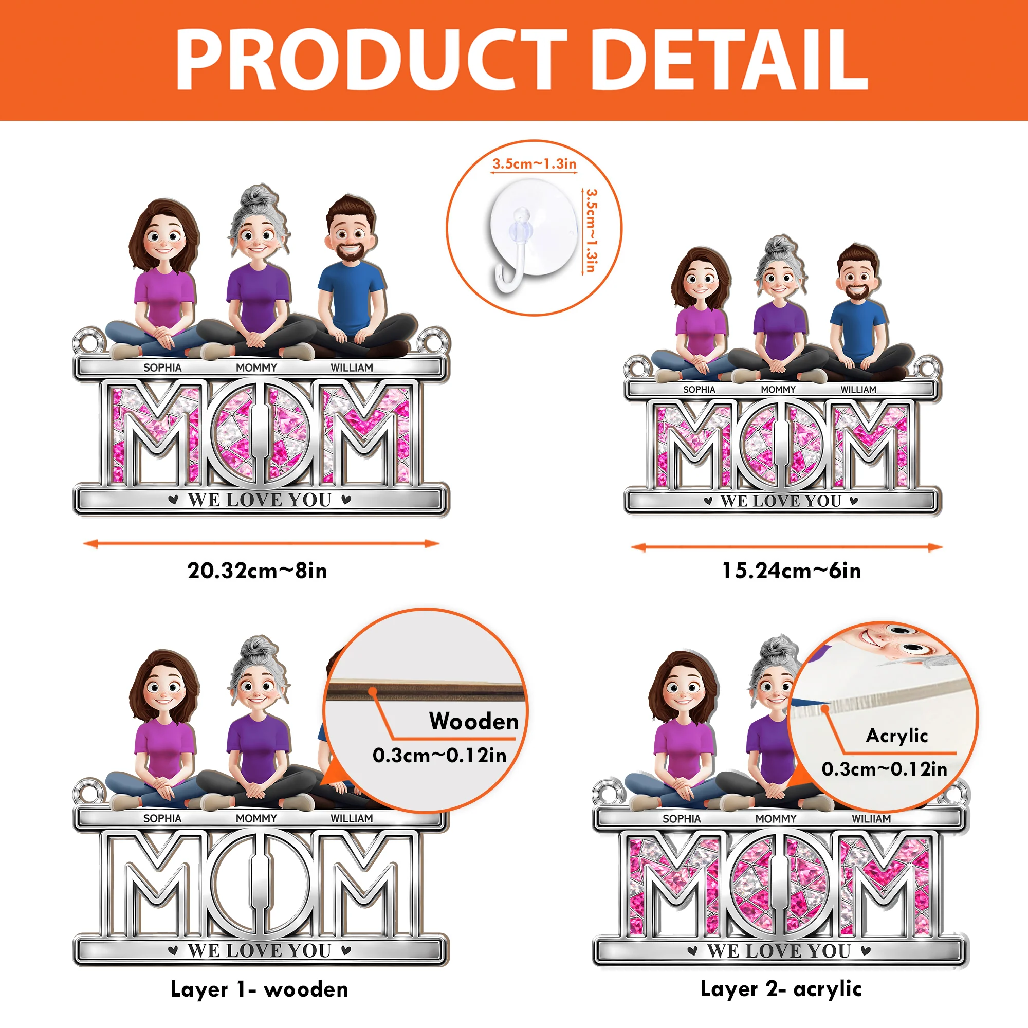 Mom We Love You - Personalized Window Hanging Suncatcher - Image 5