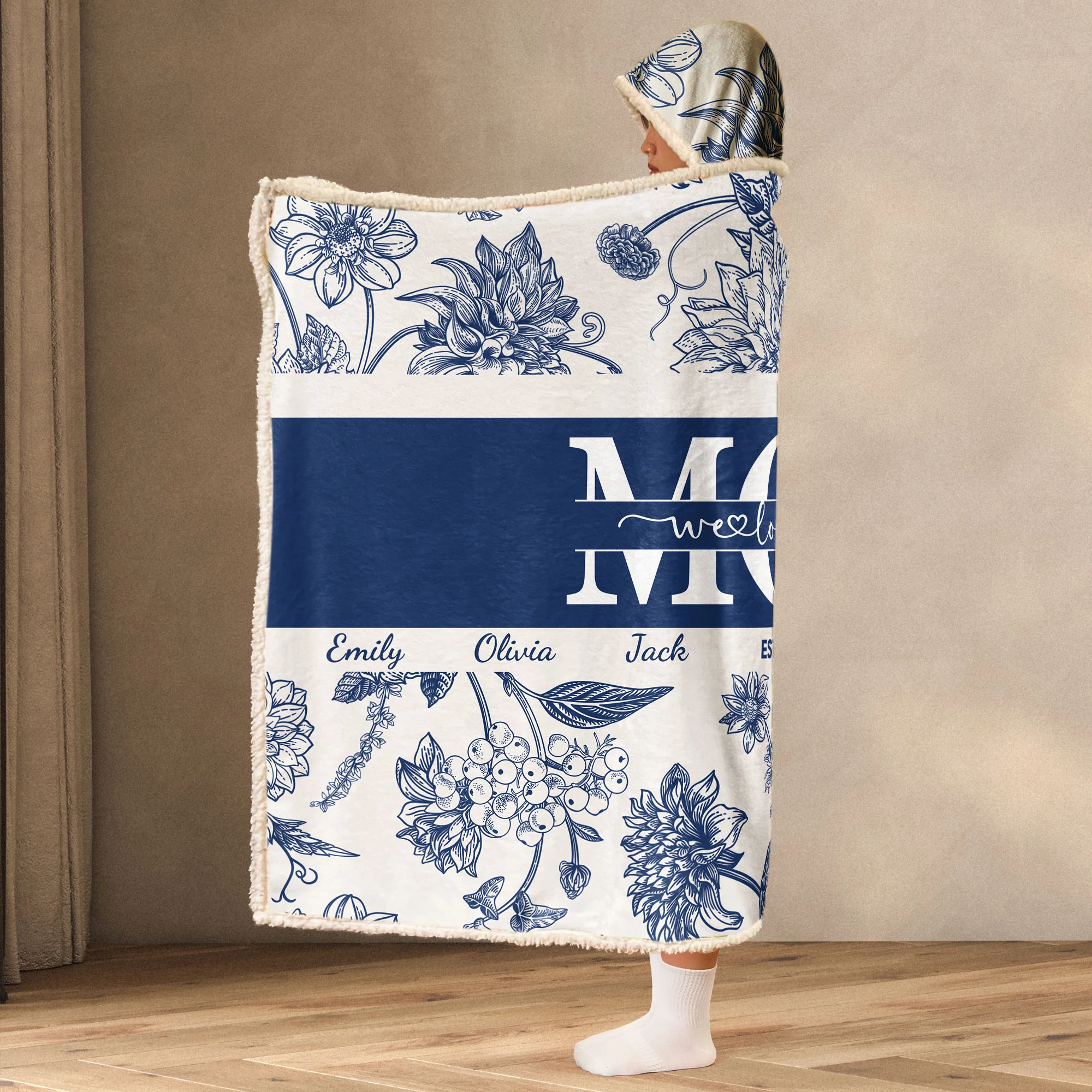 Mom We Love You Toile Floral - Personalized Wearable Blanket Hoodie - Image 3