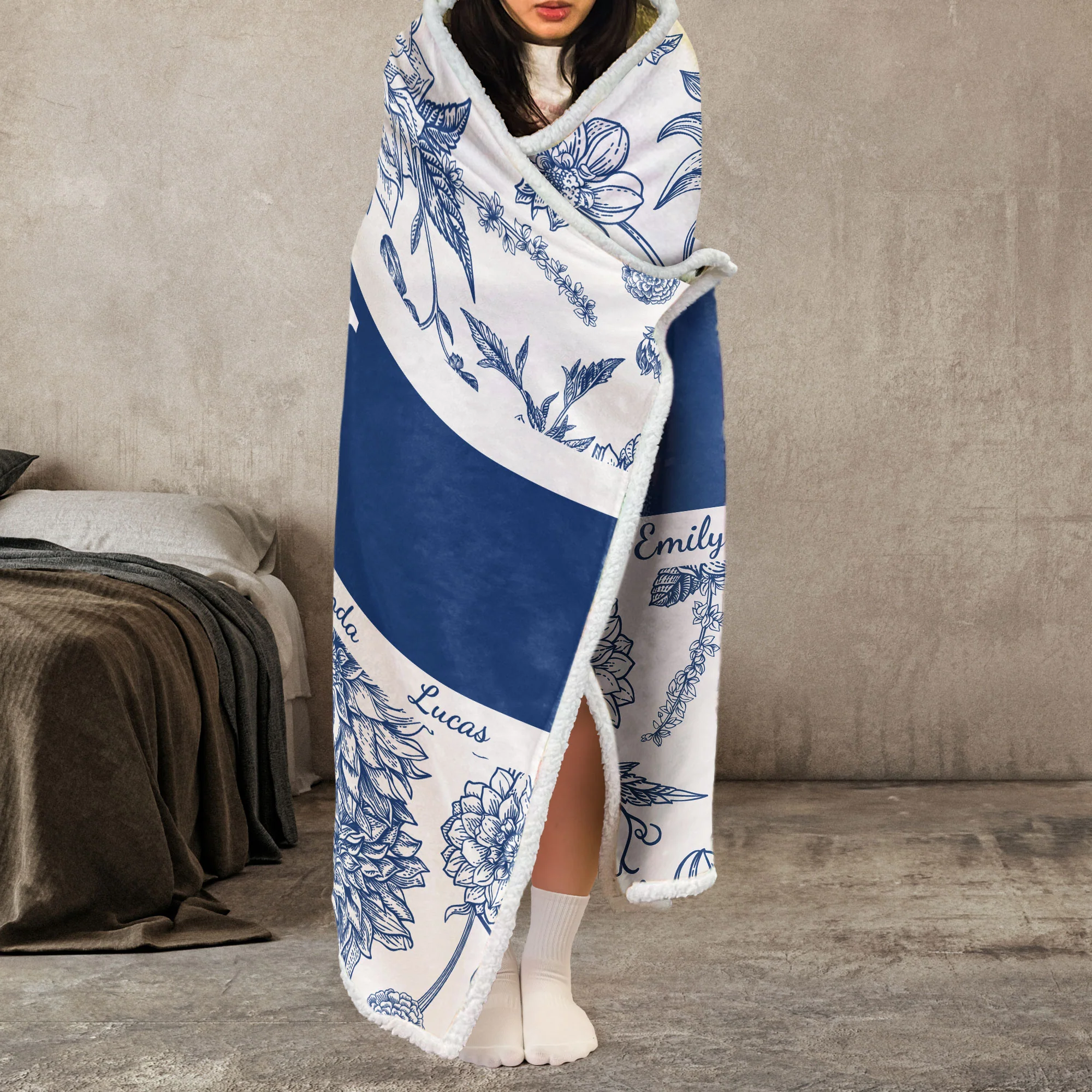 Mom We Love You Toile Floral - Personalized Wearable Blanket Hoodie - Image 4