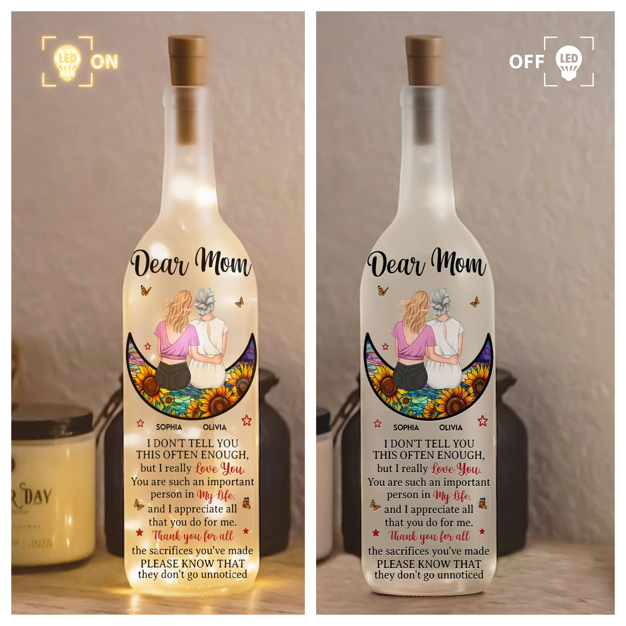 Mom, We Really Love You - Personalized Bottle Lamp - Image 2