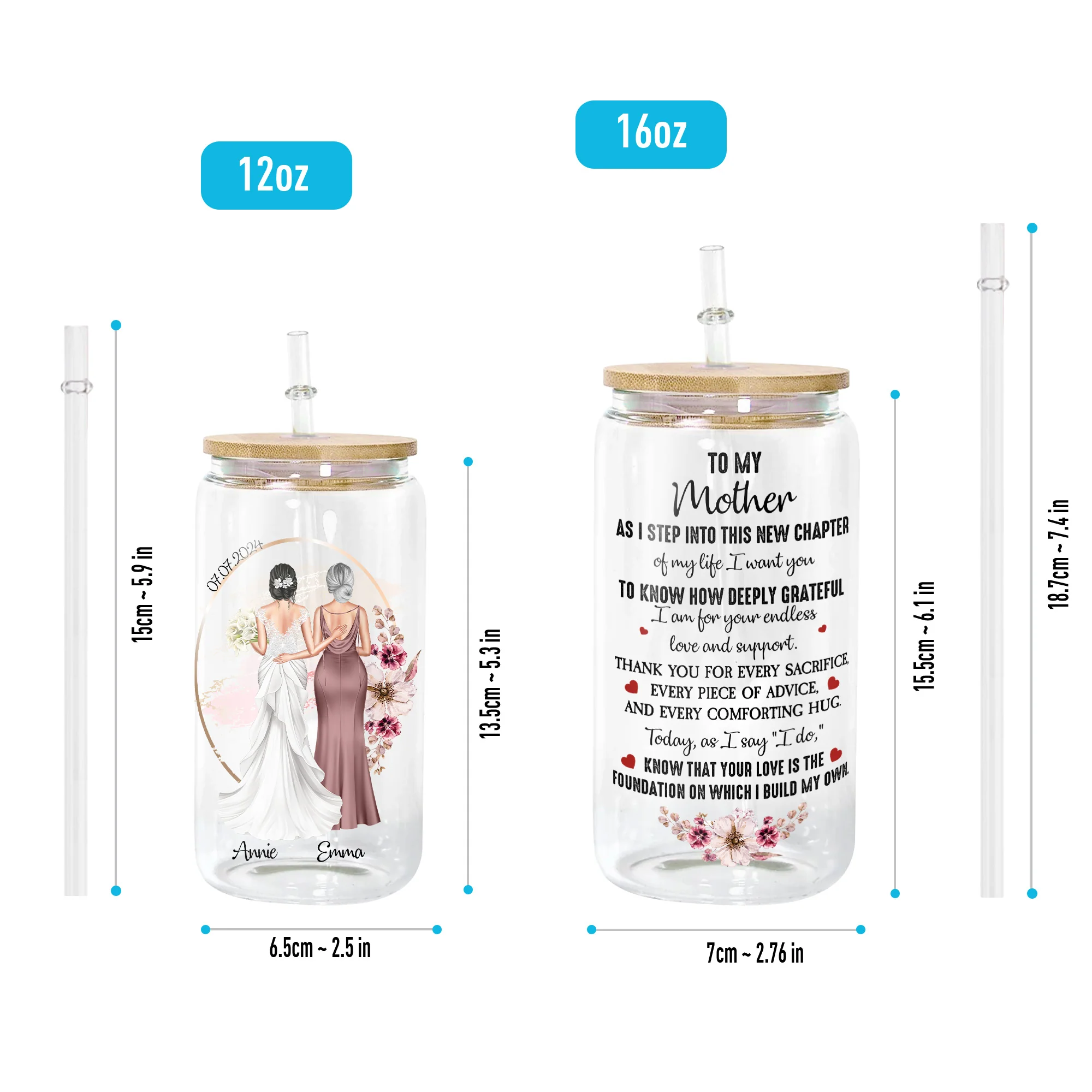 Mom Wedding Gift As I Step Into This New Chapter - Personalized Clear Glass Cup - Image 6