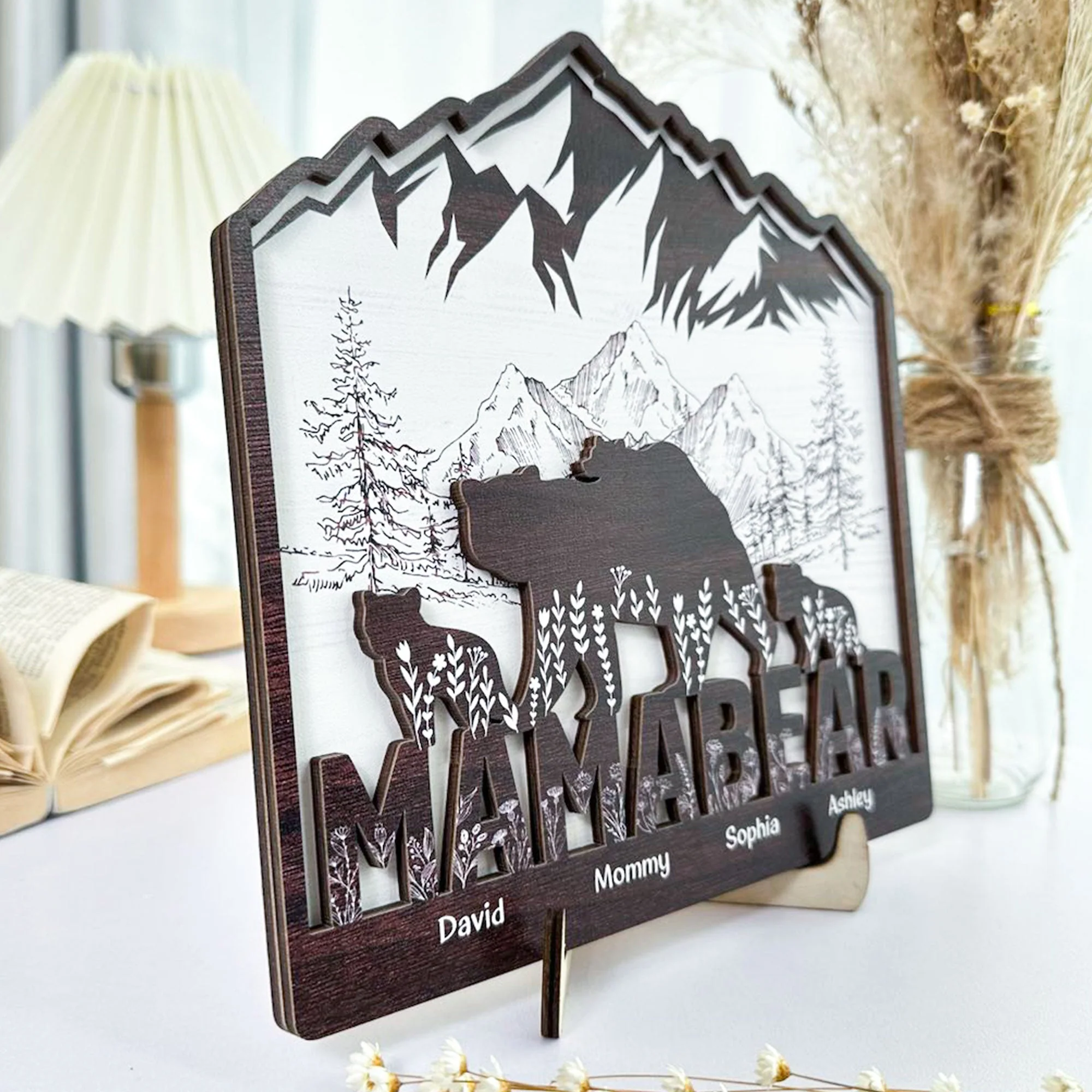 Mommy Bear And Kids - Personalized Wooden Plaque - Image 3