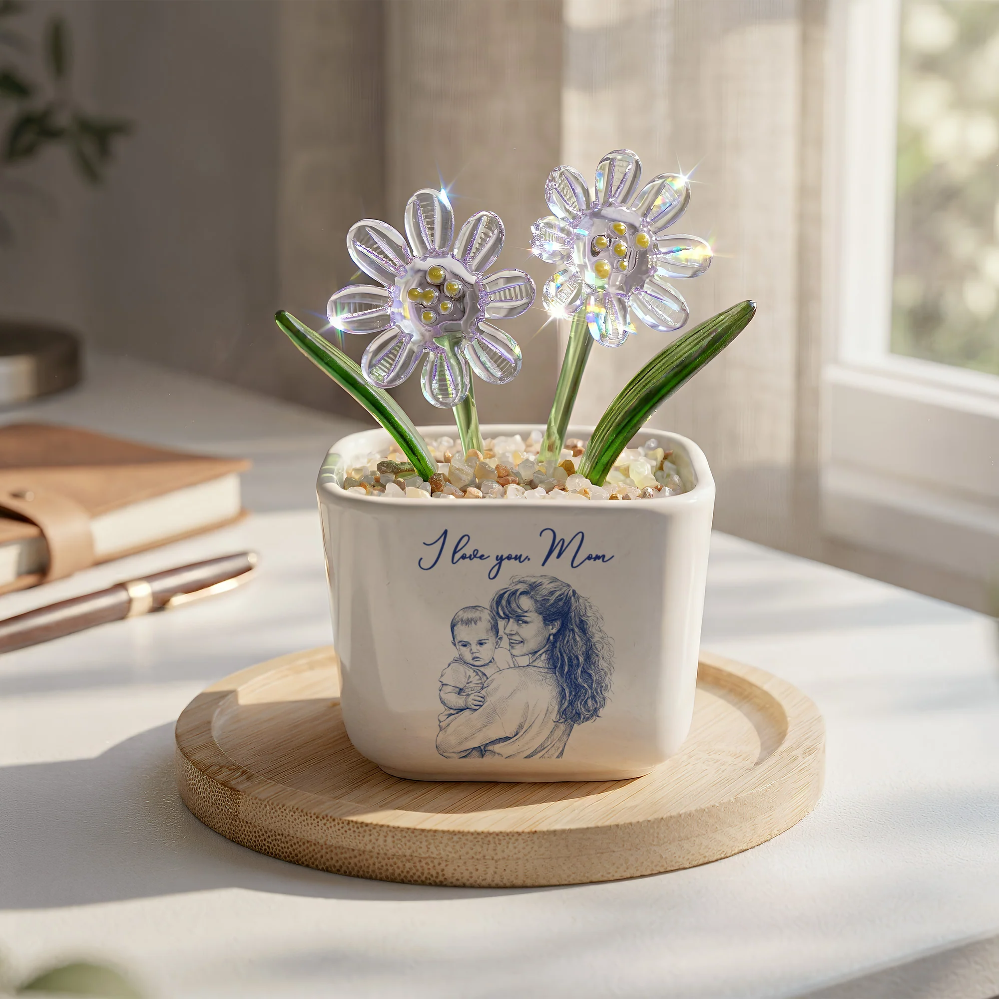 Mommy & Me Gift For Mom, Wife, Grandma Custom Glass Birth Flower - Personalized Plant Pot - Image 4