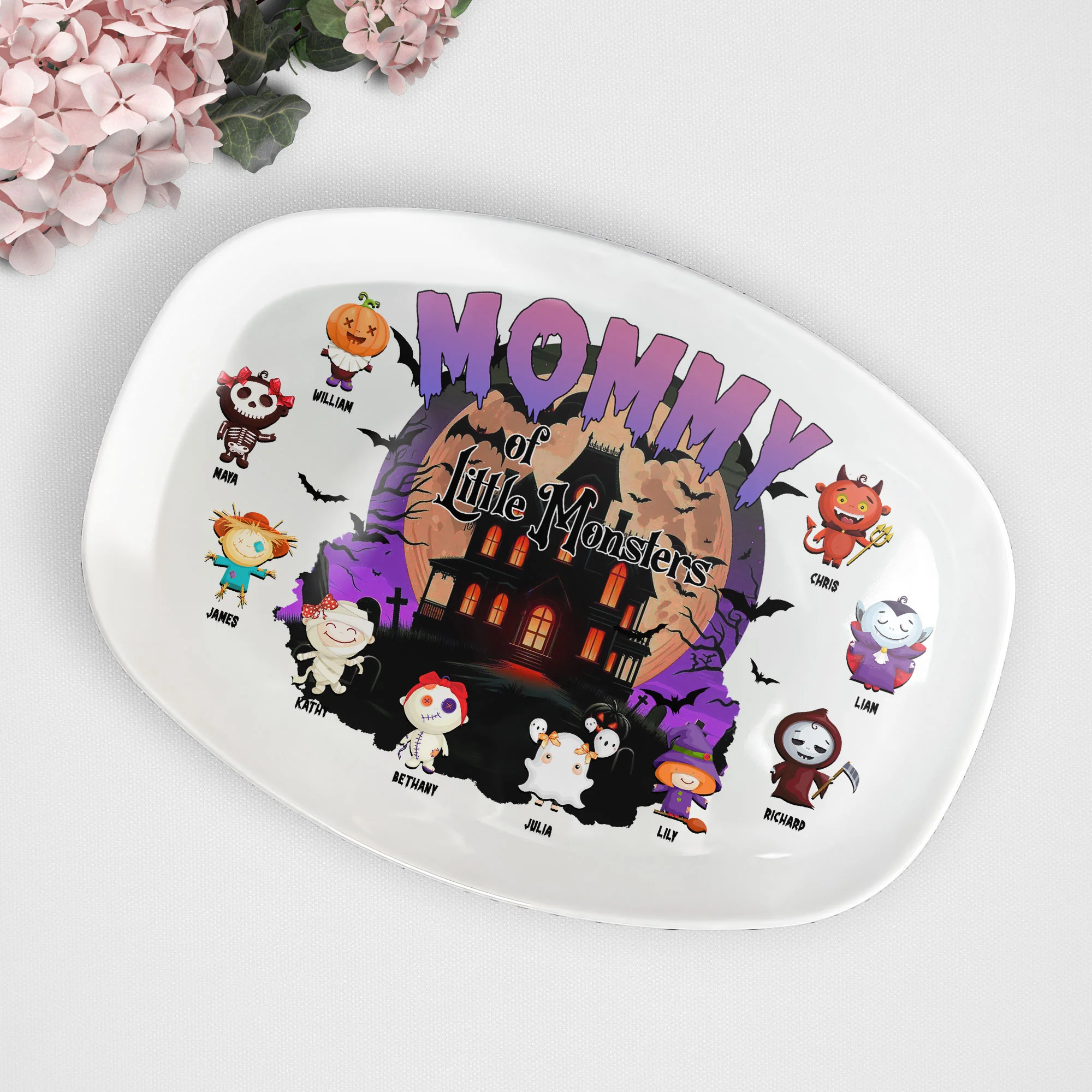 Mommy Of Little Monsters Halloween Gift - Personalized Platter - Image 4