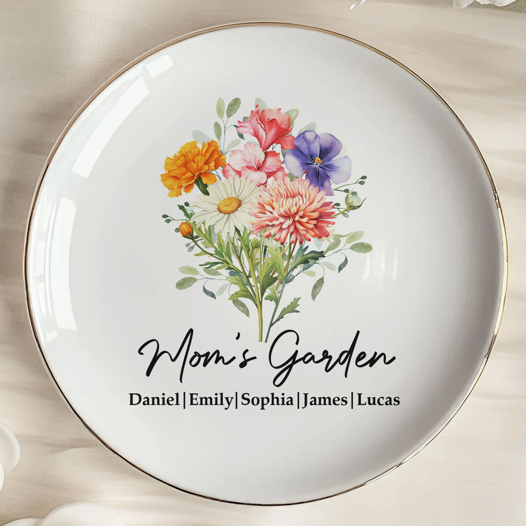 Mom's Garden Custom Kids' Birth Flowers - Mother's Day Gift For Mom, Mum, Grandma - Personalized Jewelry Dish - Image 5