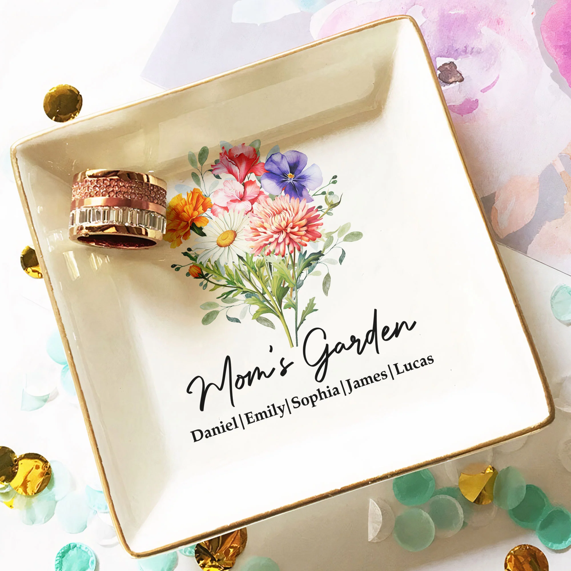 Mom's Garden Custom Kids' Birth Flowers - Mother's Day Gift For Mom, Mum, Grandma - Personalized Jewelry Dish - Image 8
