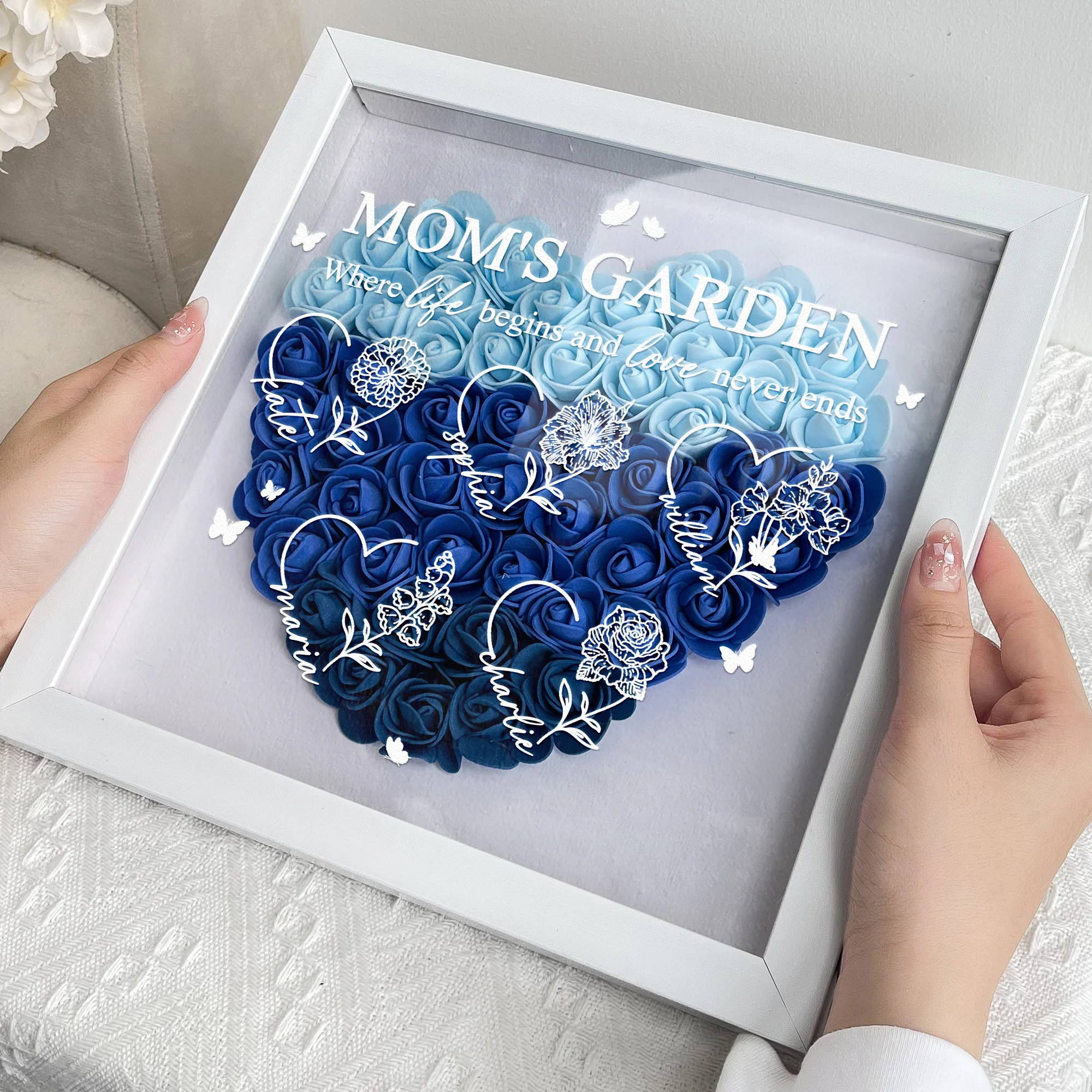 Mom's Garden Custom Kids' Names & Birth Flowers - Personalized Flower Shadow Box - Image 3